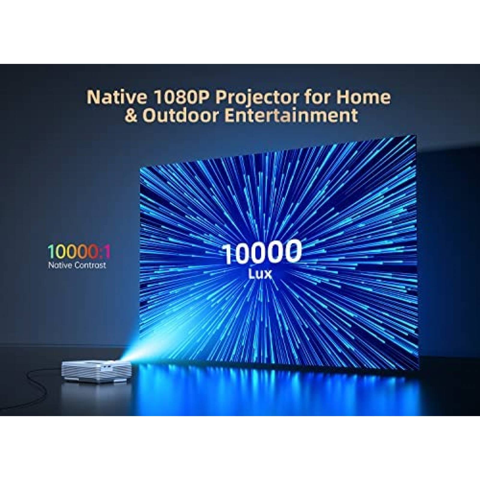 Mini proyector, 1920 x 1080p nativo 1080p Full Hd proyector de cine en  casa, altavoces duales, 60,000 horas