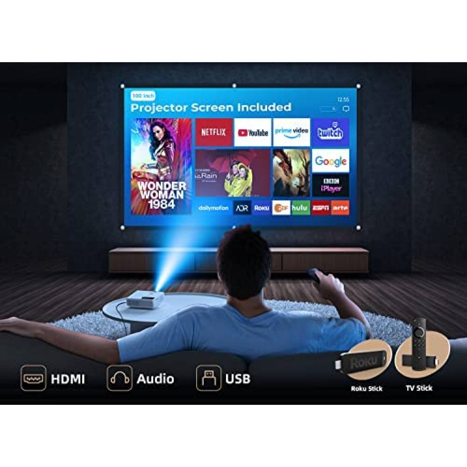 Proyector Alvar Native 100'' 10000 Lux LED HDMI USB -Blanco