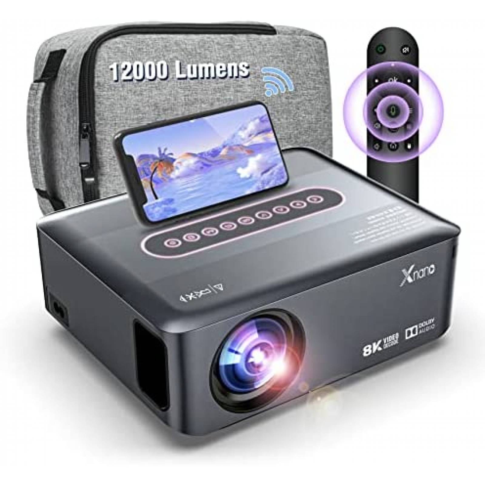 Proyector Alwtniet 4K 8K WiFi 12000 Lumens Bluetooth -Negro