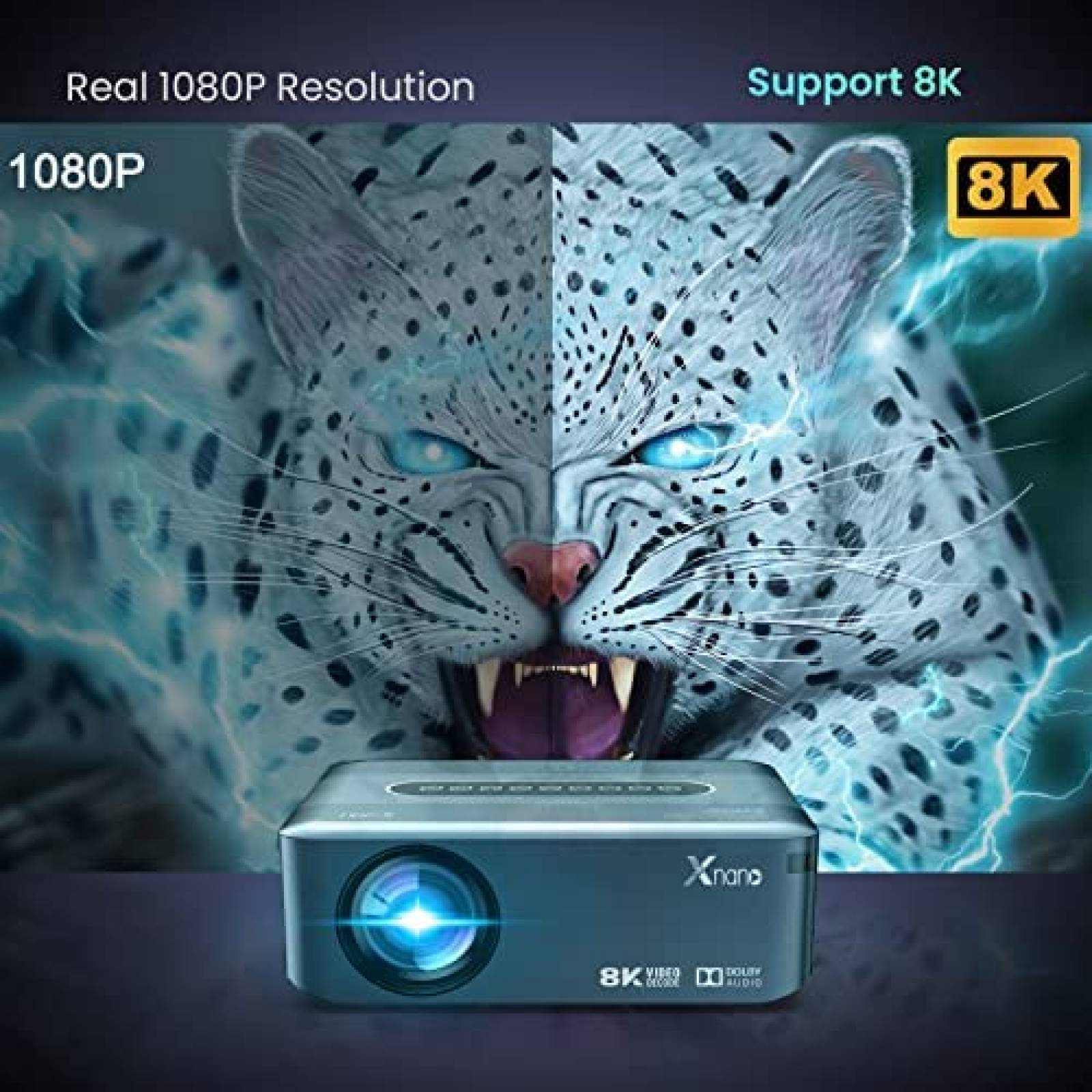 Proyector Alwtniet 4K 8K WiFi 12000 Lumens Bluetooth -Negro