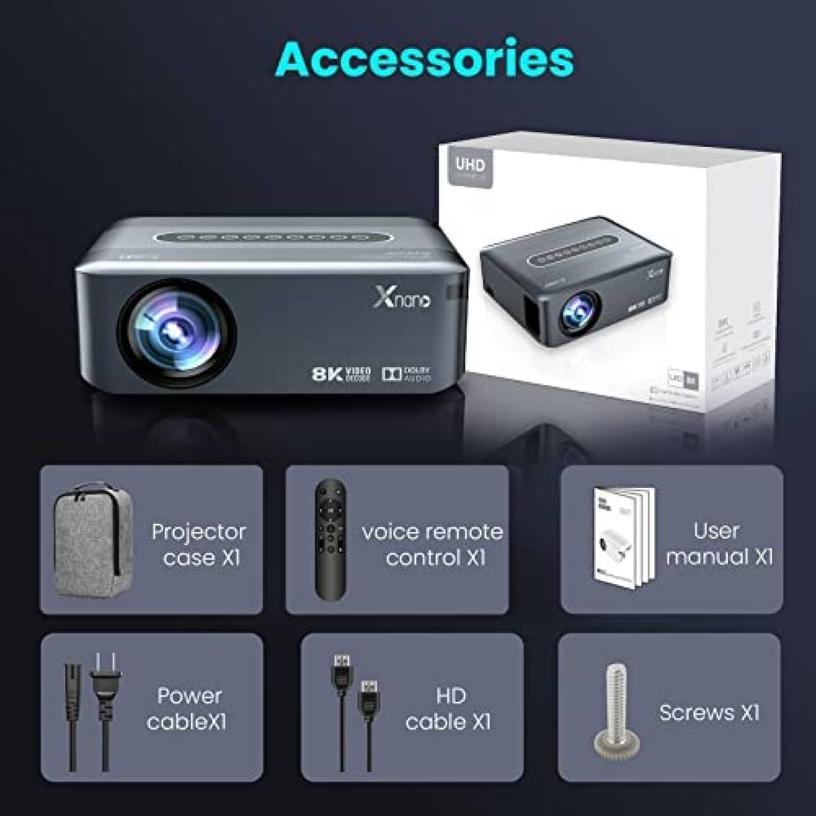 Proyector Alwtniet 4K 8K WiFi 12000 Lumens Bluetooth -Negro