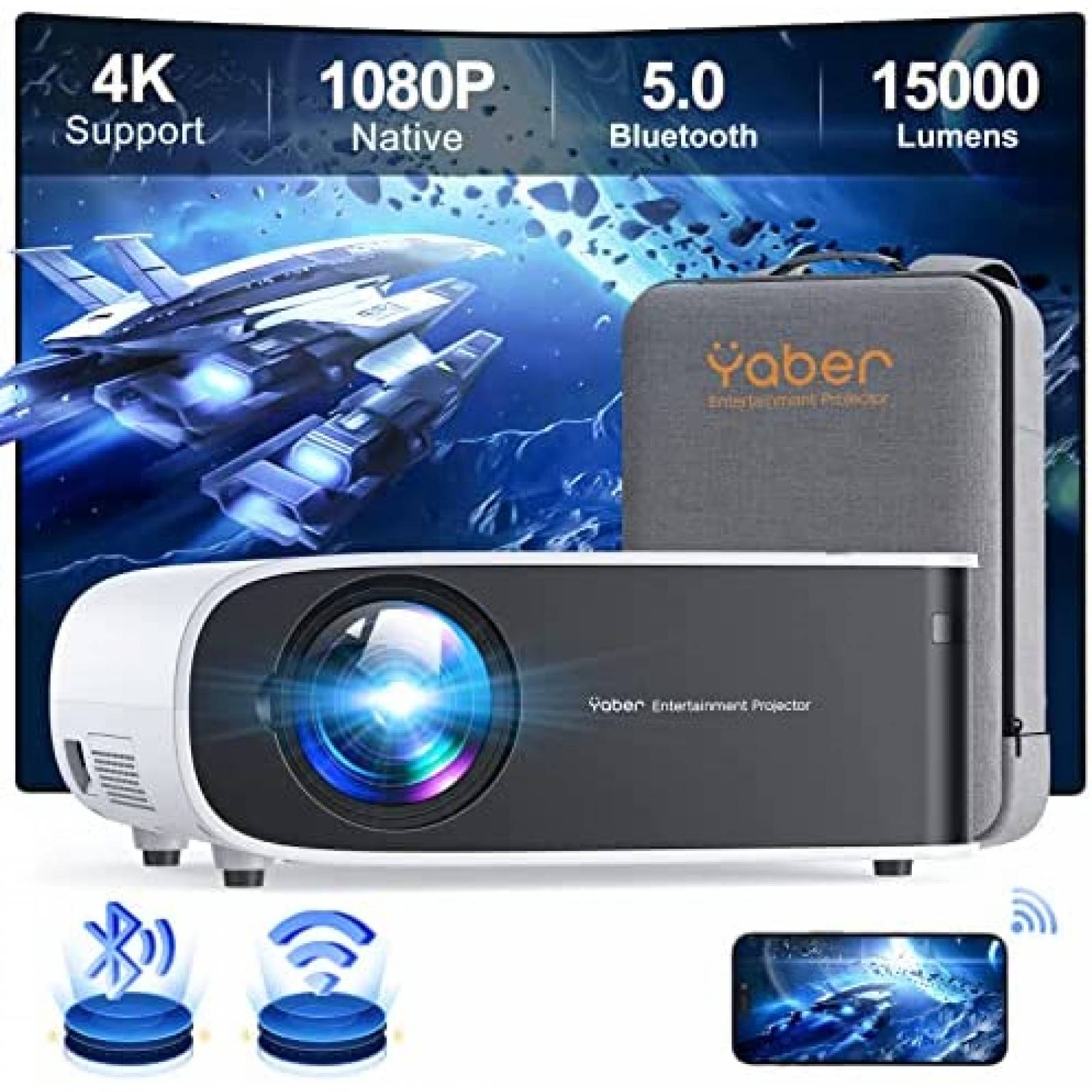 Proyector YABER PRO V8 1080p Nativo 4K 15000 Lumenes -Blanco
