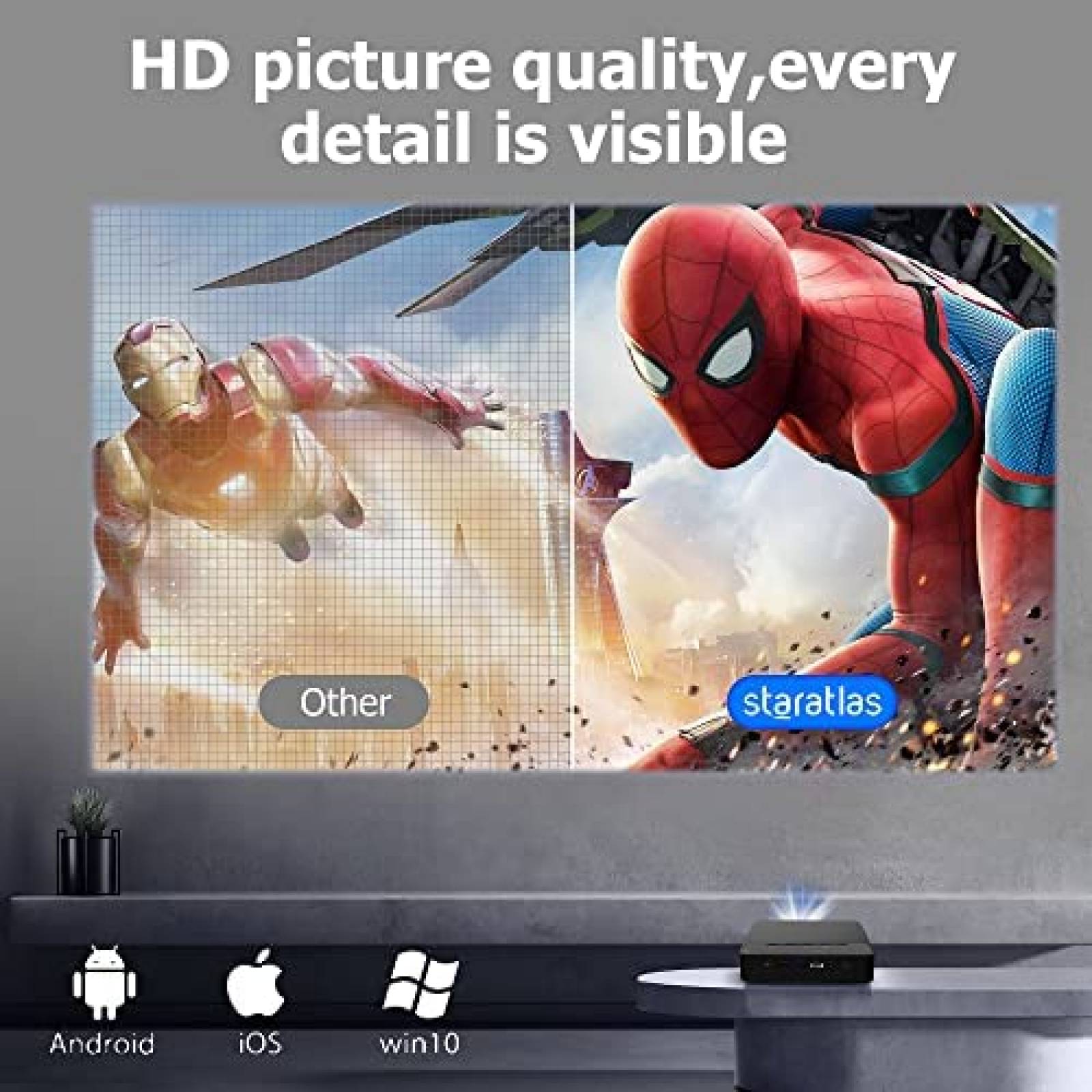 Mini Proyector staratlas 4K 150 ANSI 1280 x 720 -Negro