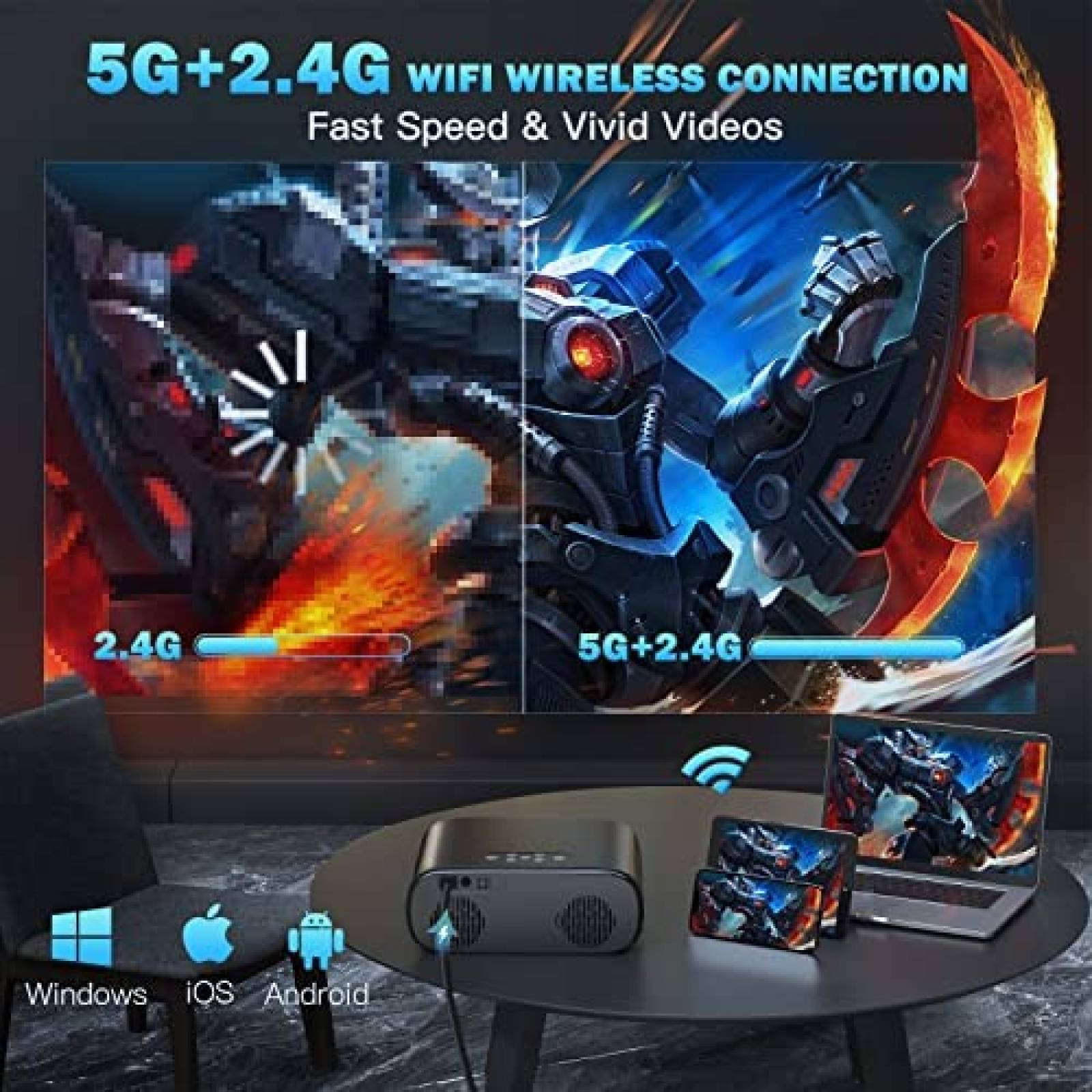 Proyector Goiaey GO1 4K WiFi 6 y Bluetooth 19000L -Negro