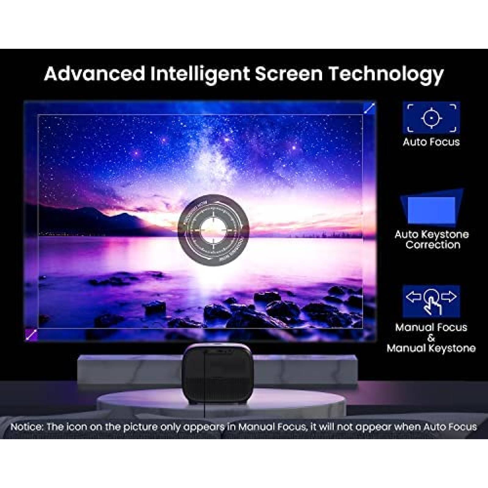 Proyector ETOE 350 lumenes ANSI 1080P 4K Bluetooth -Negro