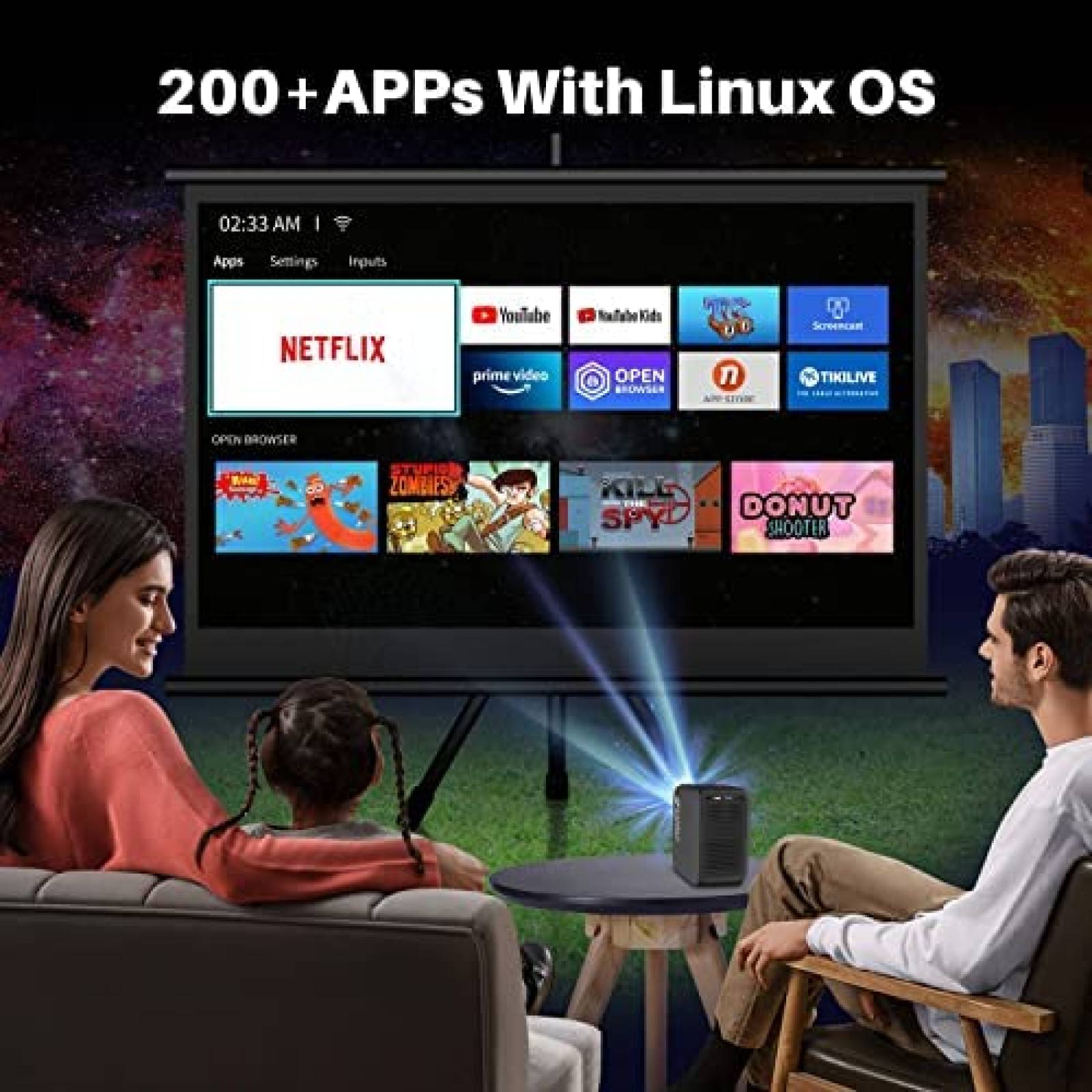 Proyector SANSUI con WiFi y Bluetooth 10000 lumenes -Negro