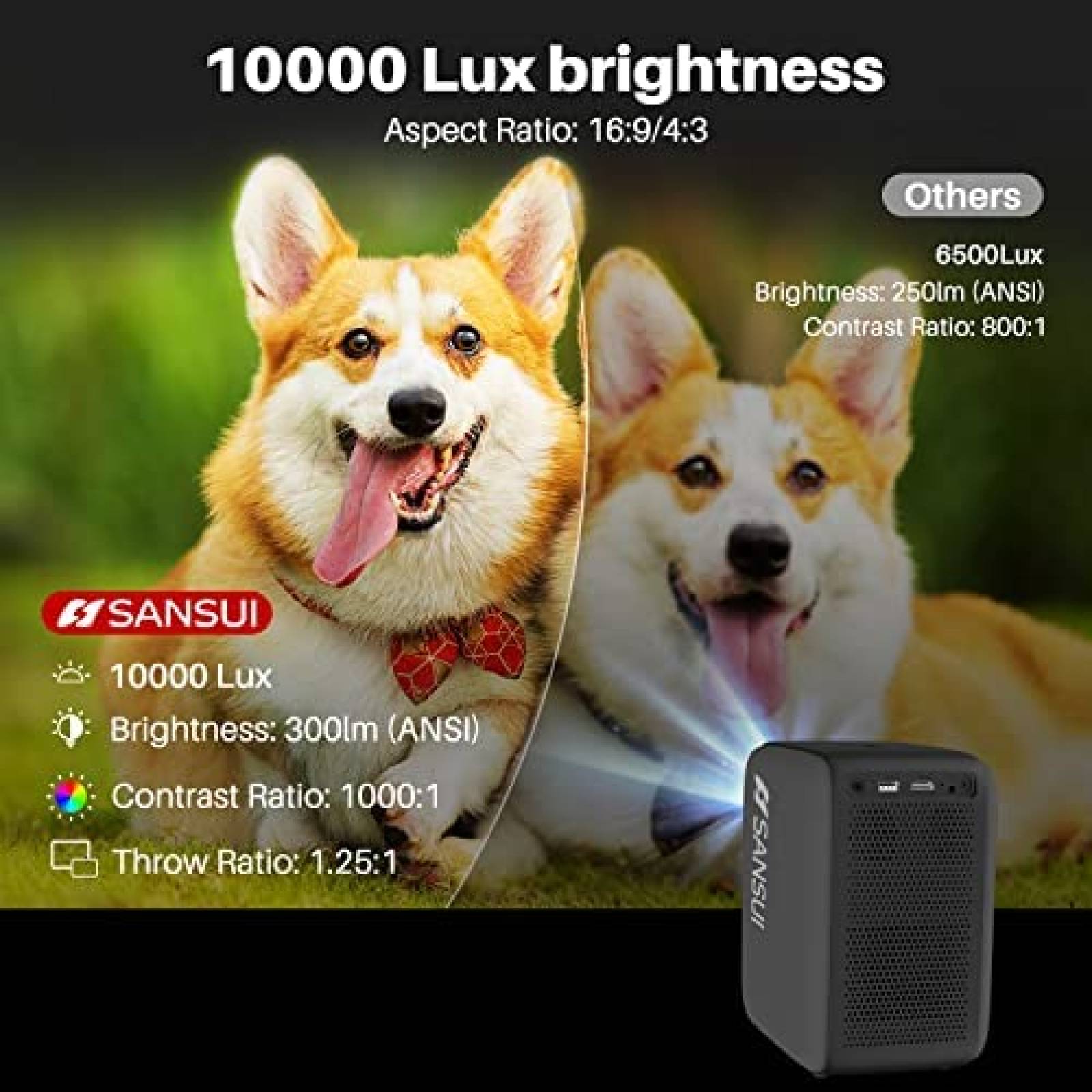 Proyector SANSUI con WiFi y Bluetooth 10000 lumenes -Negro