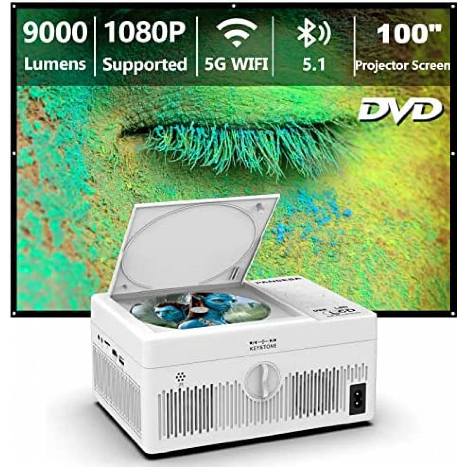 Mini Proyector PANSEBA Bluetooth 5G y WiFi -Blanco