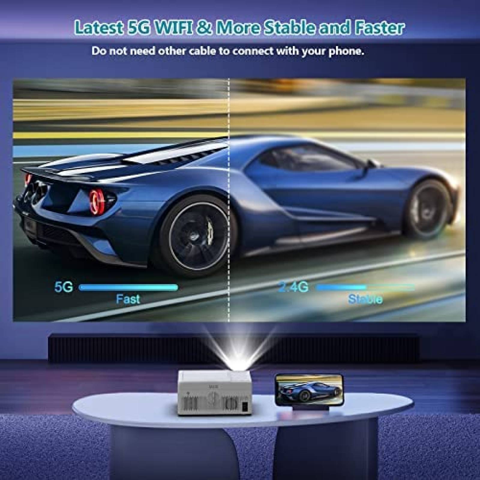 Mini Proyector PANSEBA Bluetooth 5G y WiFi -Blanco