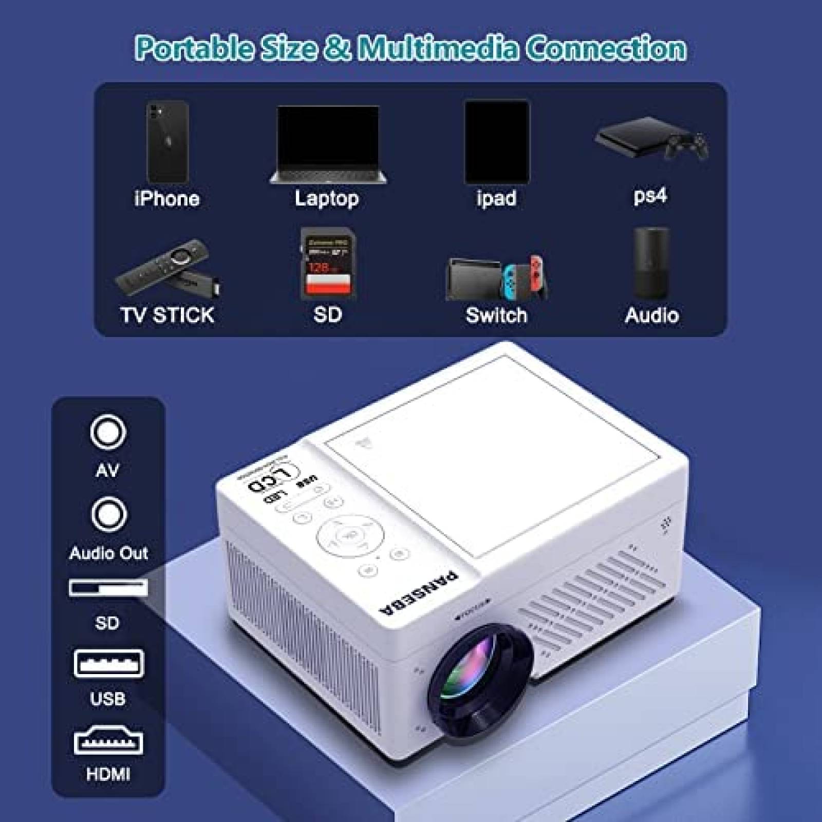 Mini Proyector PANSEBA Bluetooth 5G y WiFi -Blanco