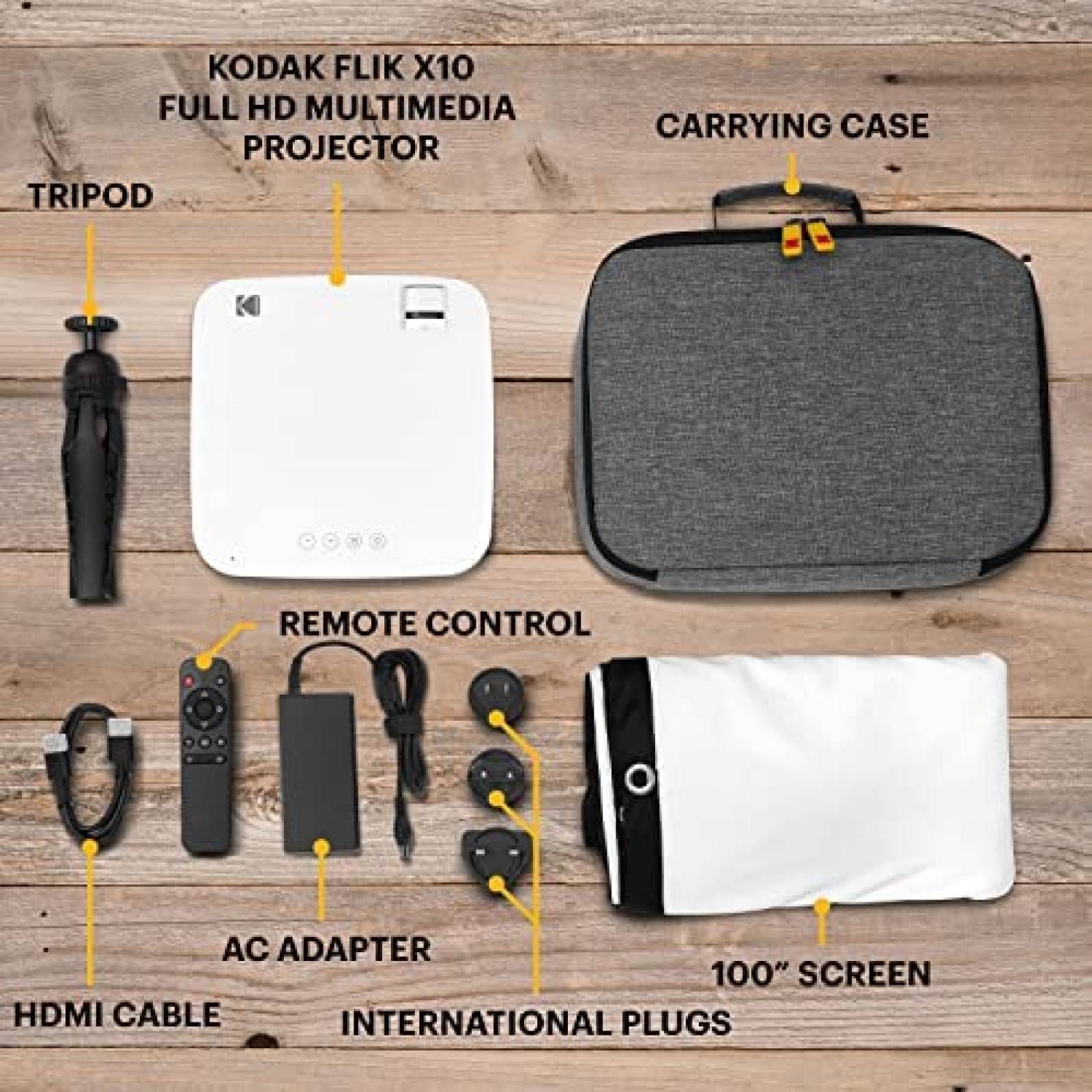 Proyector KODAK FLIK X10 3000 lumenes 1080p + Pantalla 100"