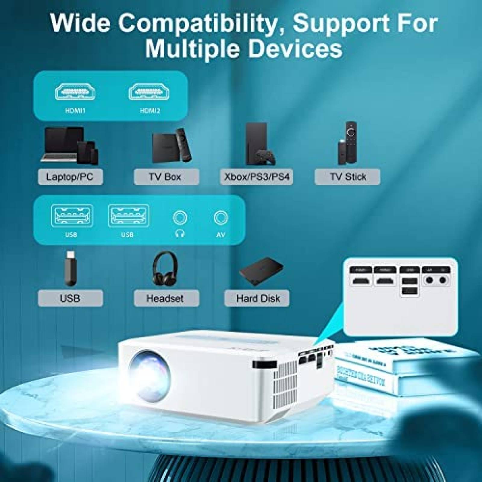 Proyector XGODY 12000L 1080p 4K Bluetooth HDMI -Blanco