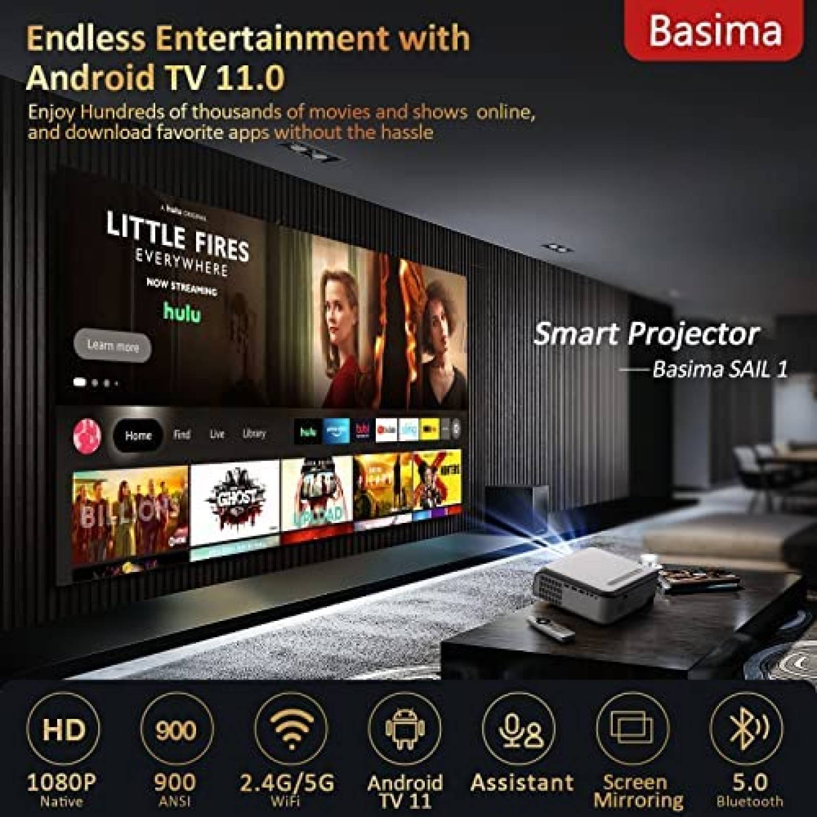 Proyector Basima SAIL 1 1920 x 1080 900 Lumenes ANSI -Gris