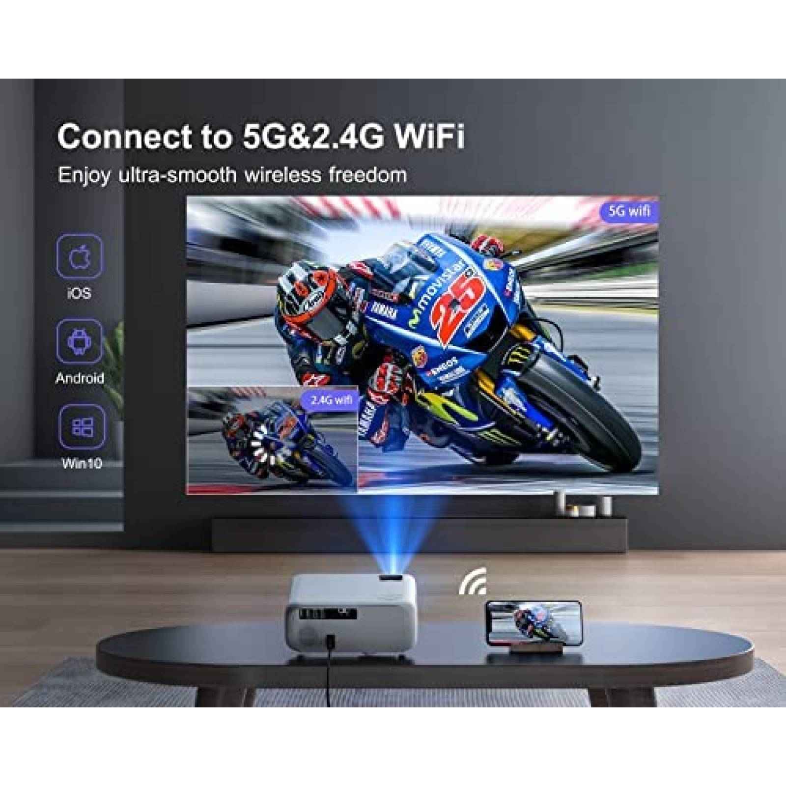 Proyector WiMiUS W6 4K 5G WiFi - Bluetooth 1080P -Blanco