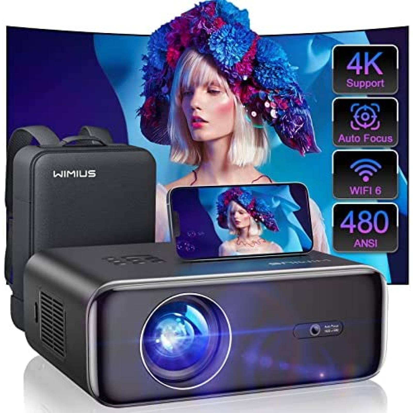 Proyector WiMiUS P62 480ANSI 1920 x 1080 -Negro