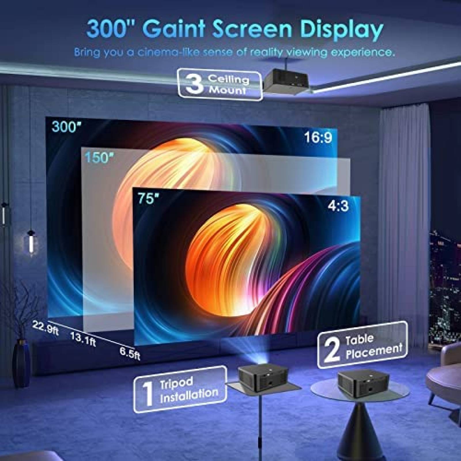 Proyector GINCSRI M8-E 16000L 4K 1080P Nativo -Gris