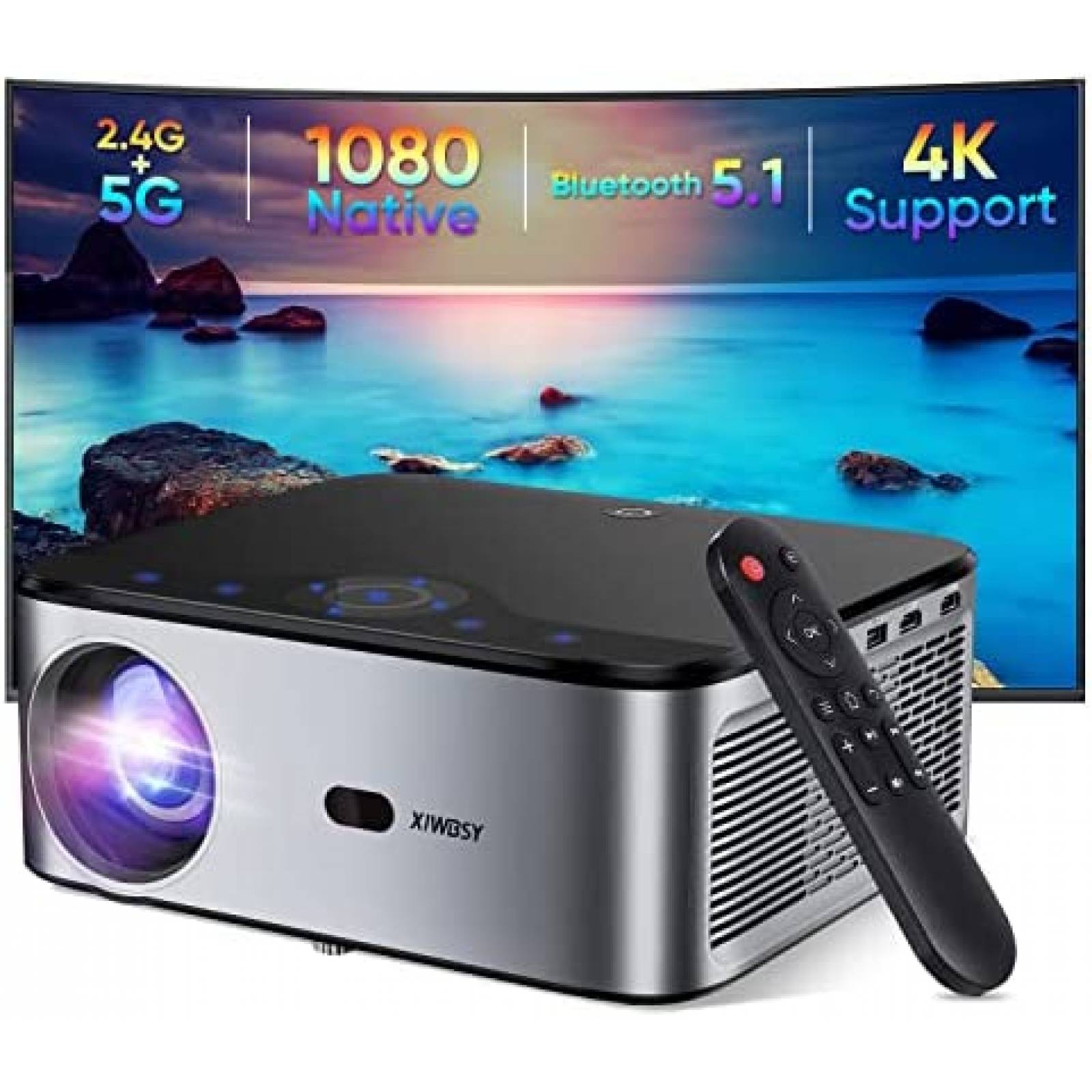 Proyector XIWBSY con WiFi y Bluetooth 1080P -Plateado