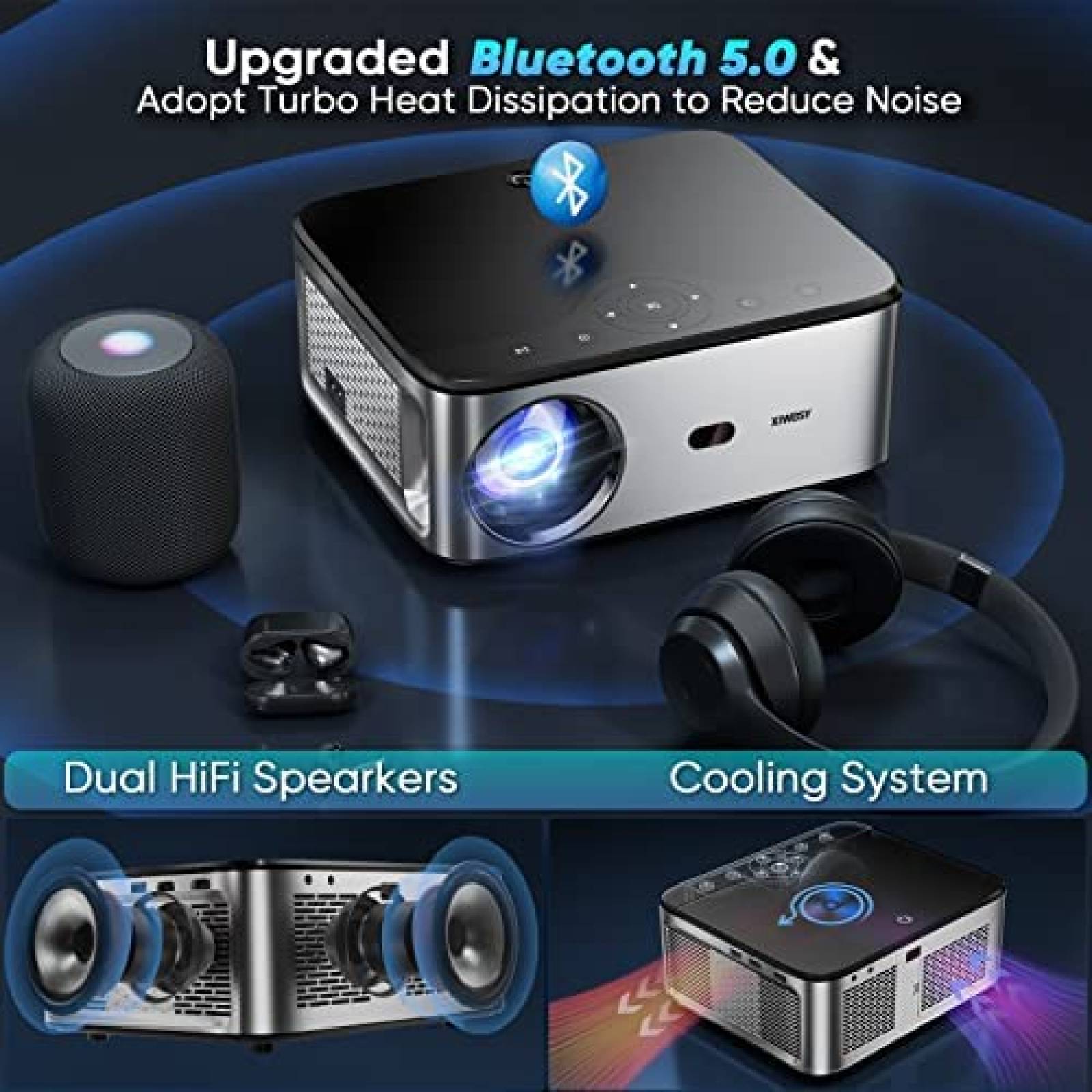 Proyector XIWBSY con WiFi y Bluetooth 1080P -Plateado