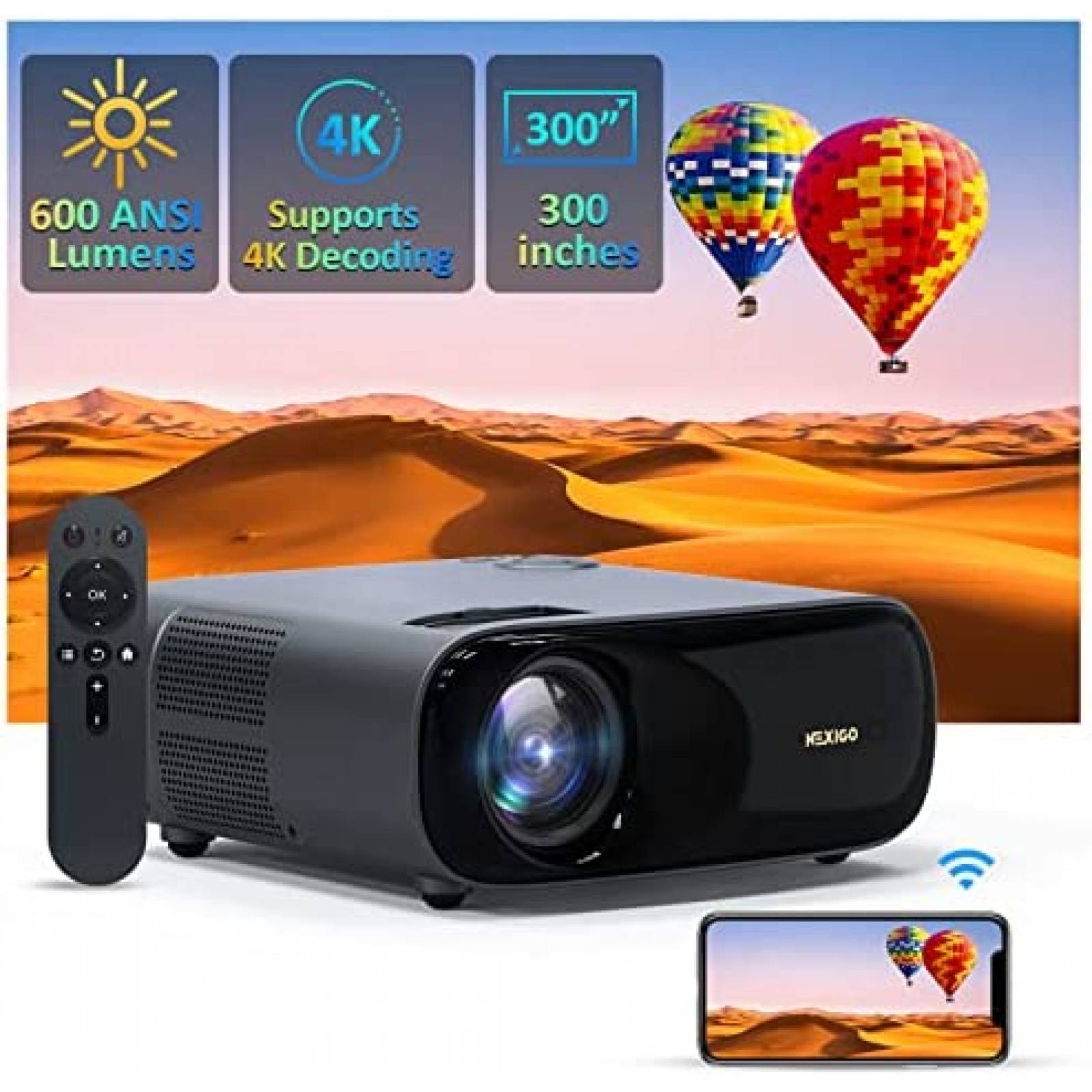 Proyector NexiGo 600 lumenes 1080P compatible con 4K -Negro