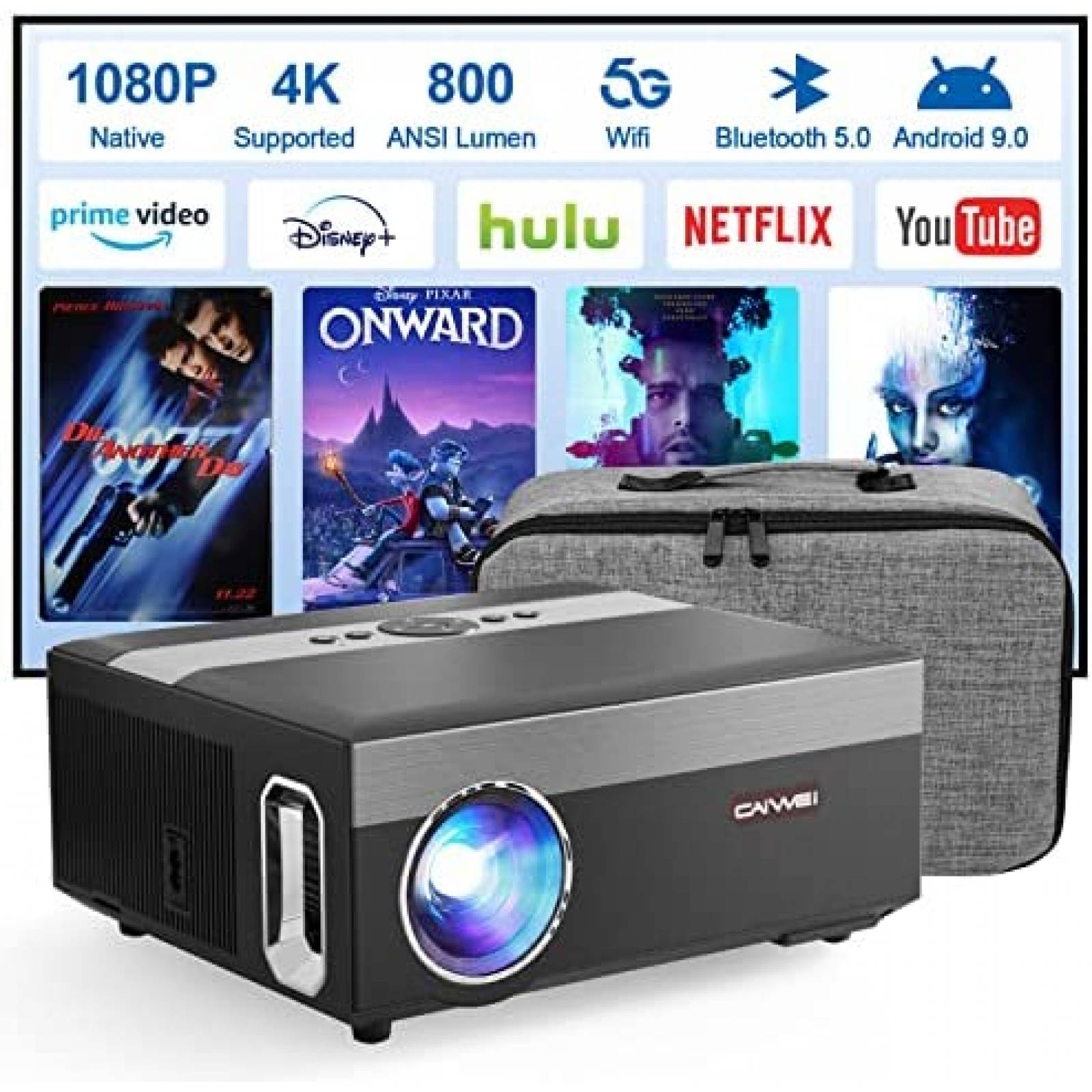 Proyector CAIWEI 12000 lumenes 1920x1080 Bluetooth -Negro