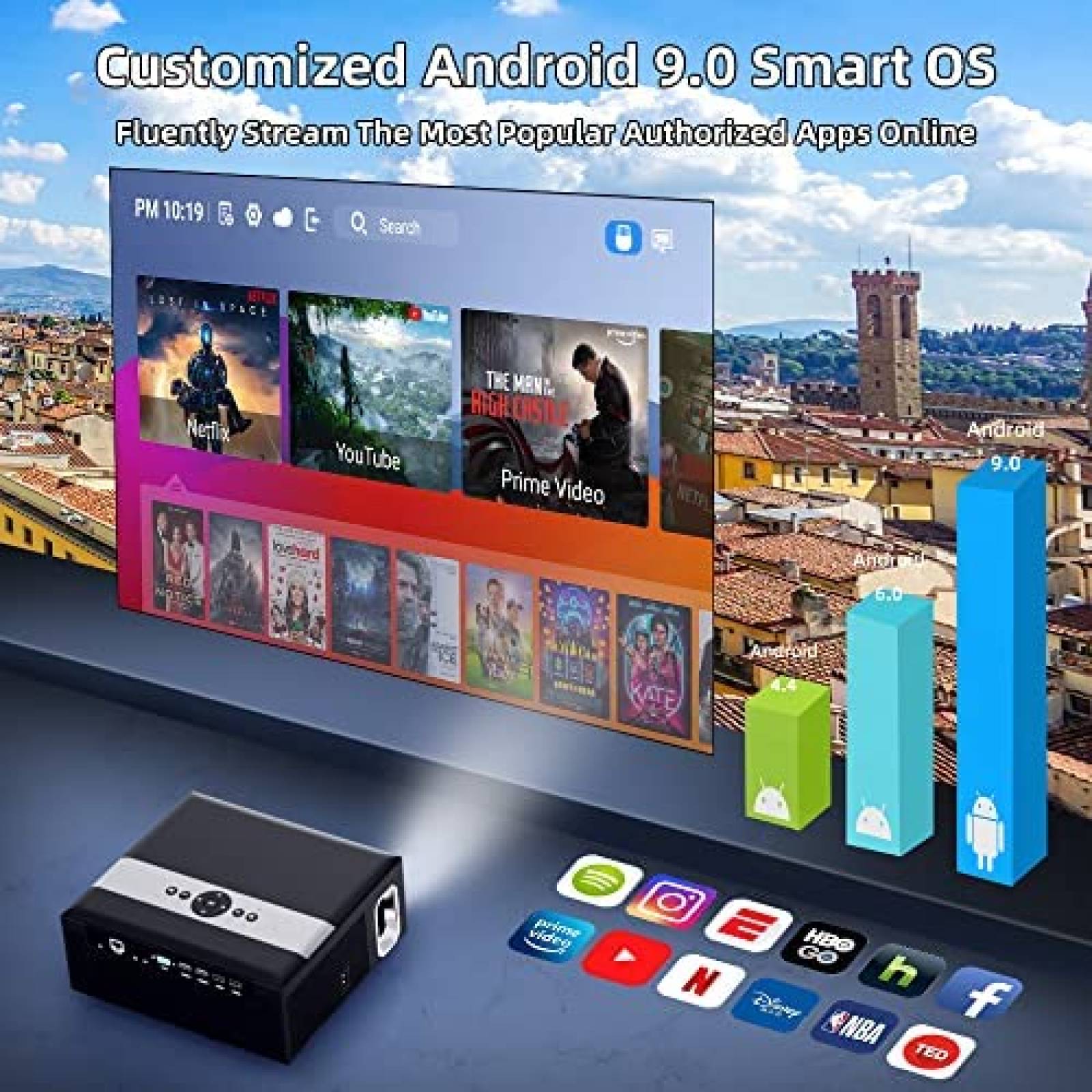 Proyector CAIWEI 12000 lumenes 1920x1080 Bluetooth -Negro