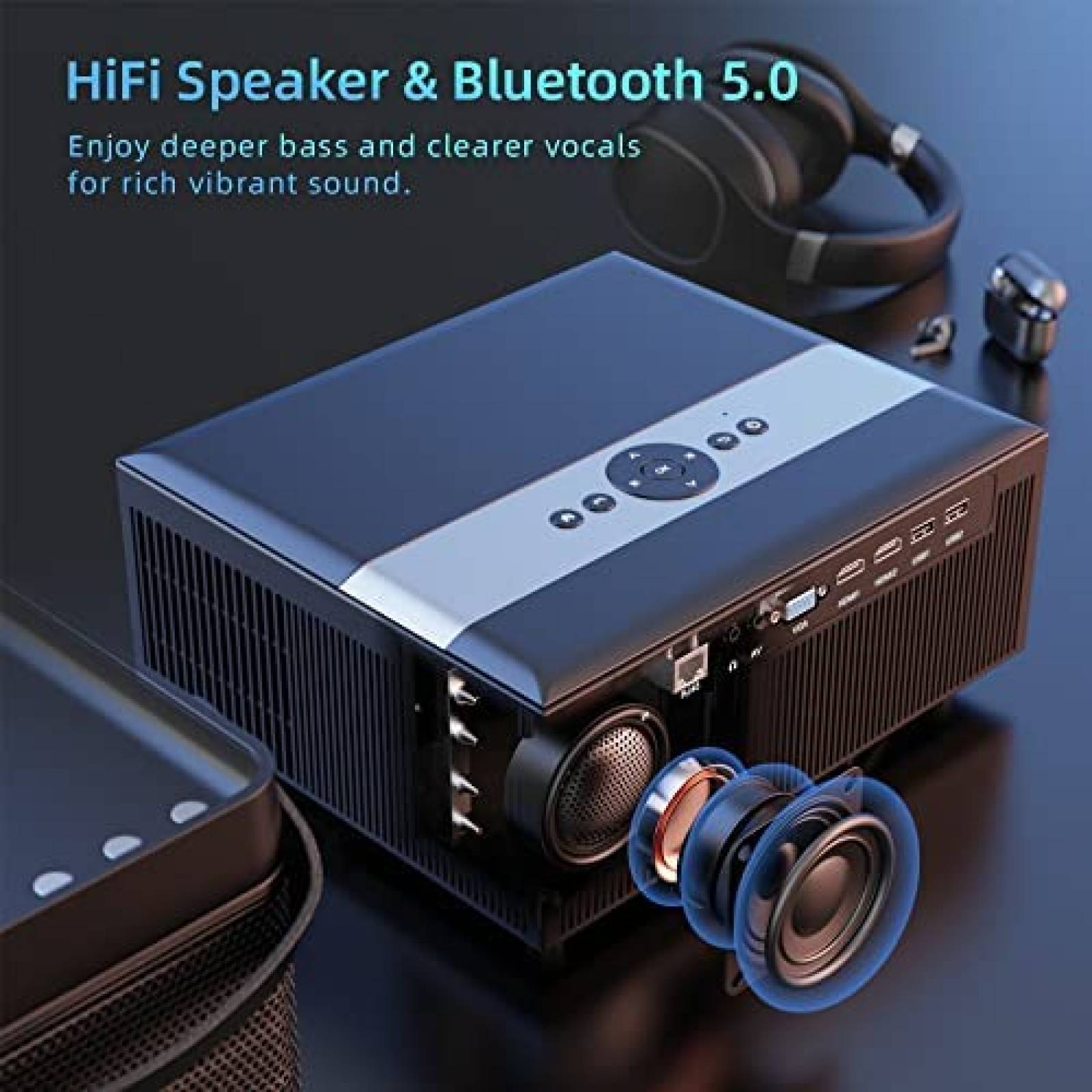 Proyector CAIWEI 12000 lumenes 1920x1080 Bluetooth -Negro