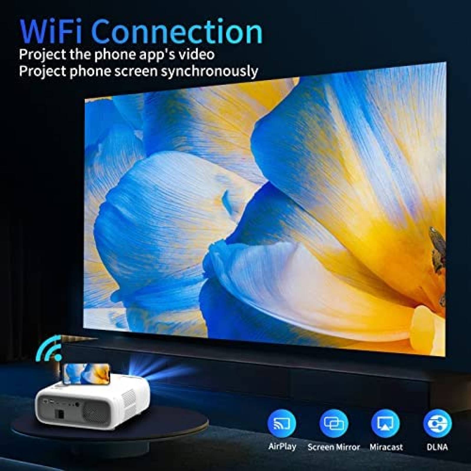 Proyector HUAOUNUO A71 WiFi y Bluetooth 900 lumenes Blanco