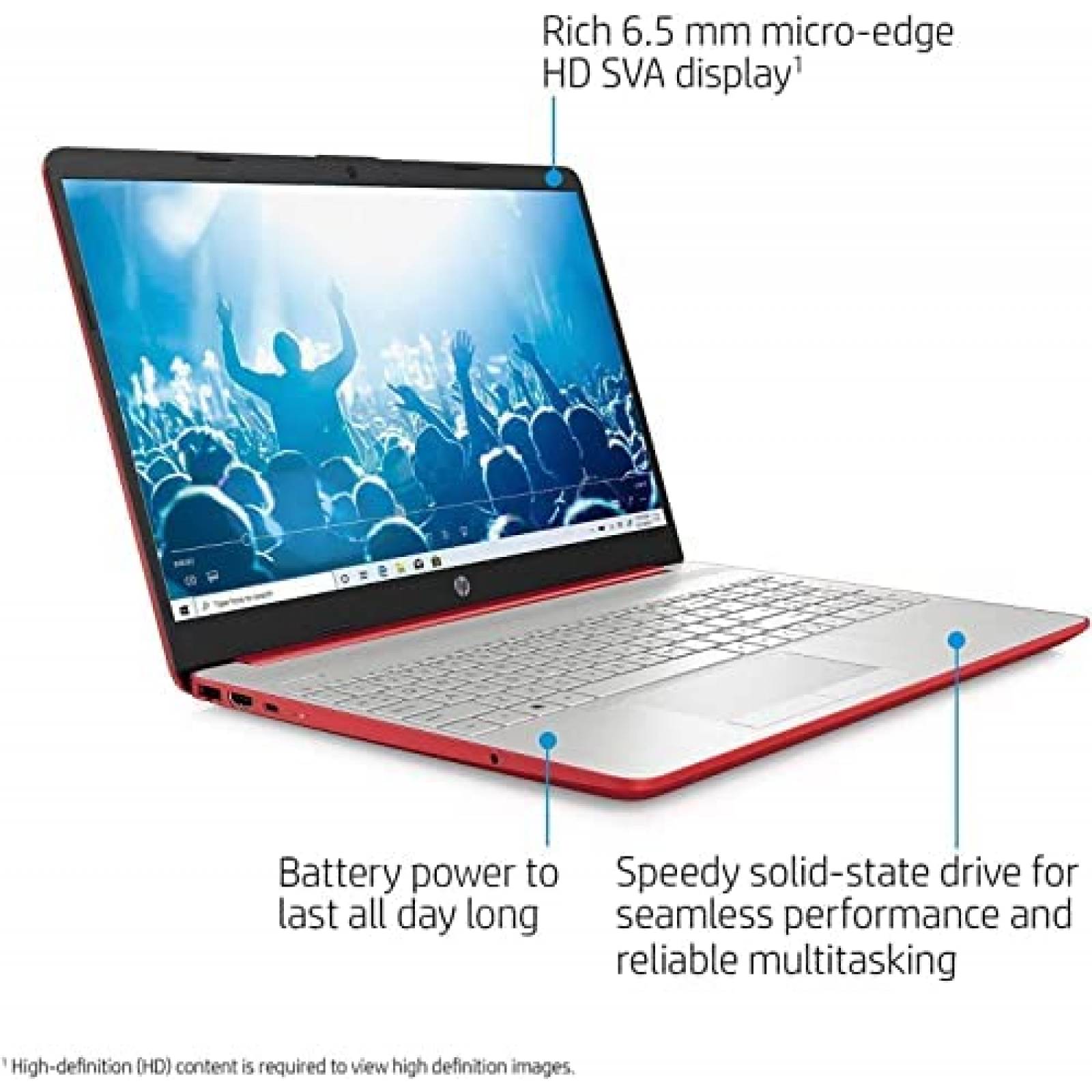Laptop HP 15.6'' Pentium Silver 4 Cores 16GB RAM 1TB Rojo