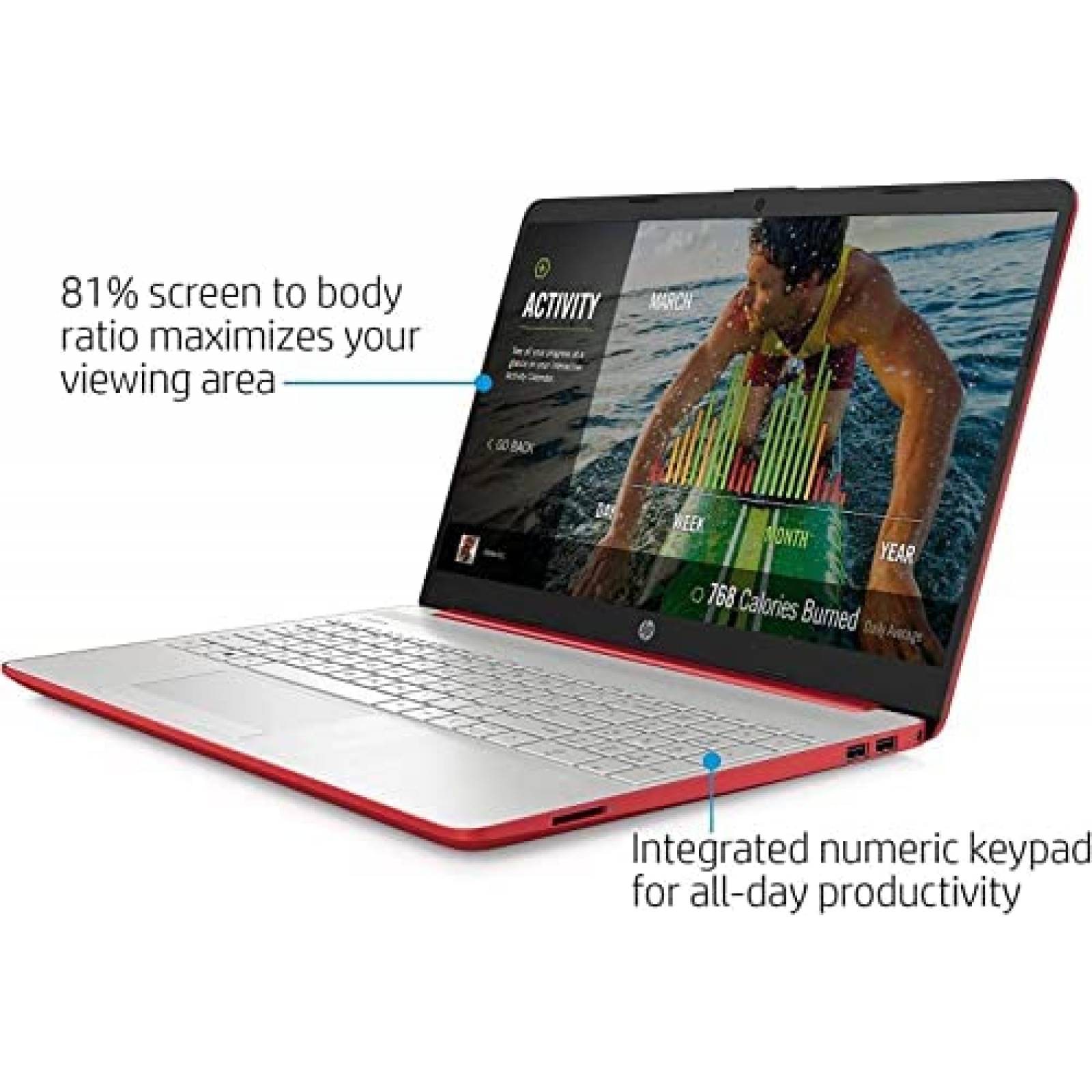 Laptop HP 15.6'' Pentium Silver 4 Cores 16GB RAM 1TB Rojo
