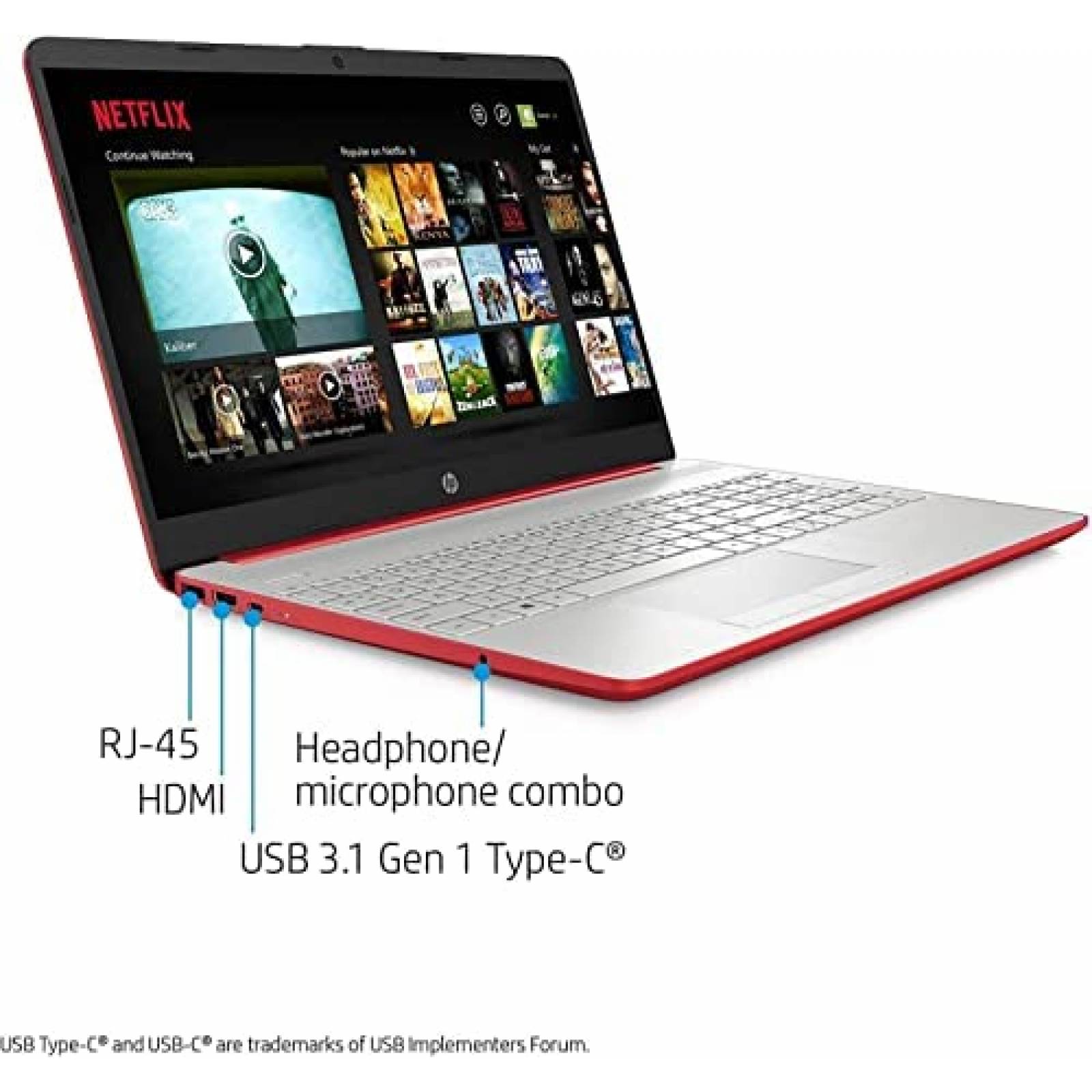Laptop HP 15.6'' Pentium Silver 4 Cores 16GB RAM 1TB Rojo