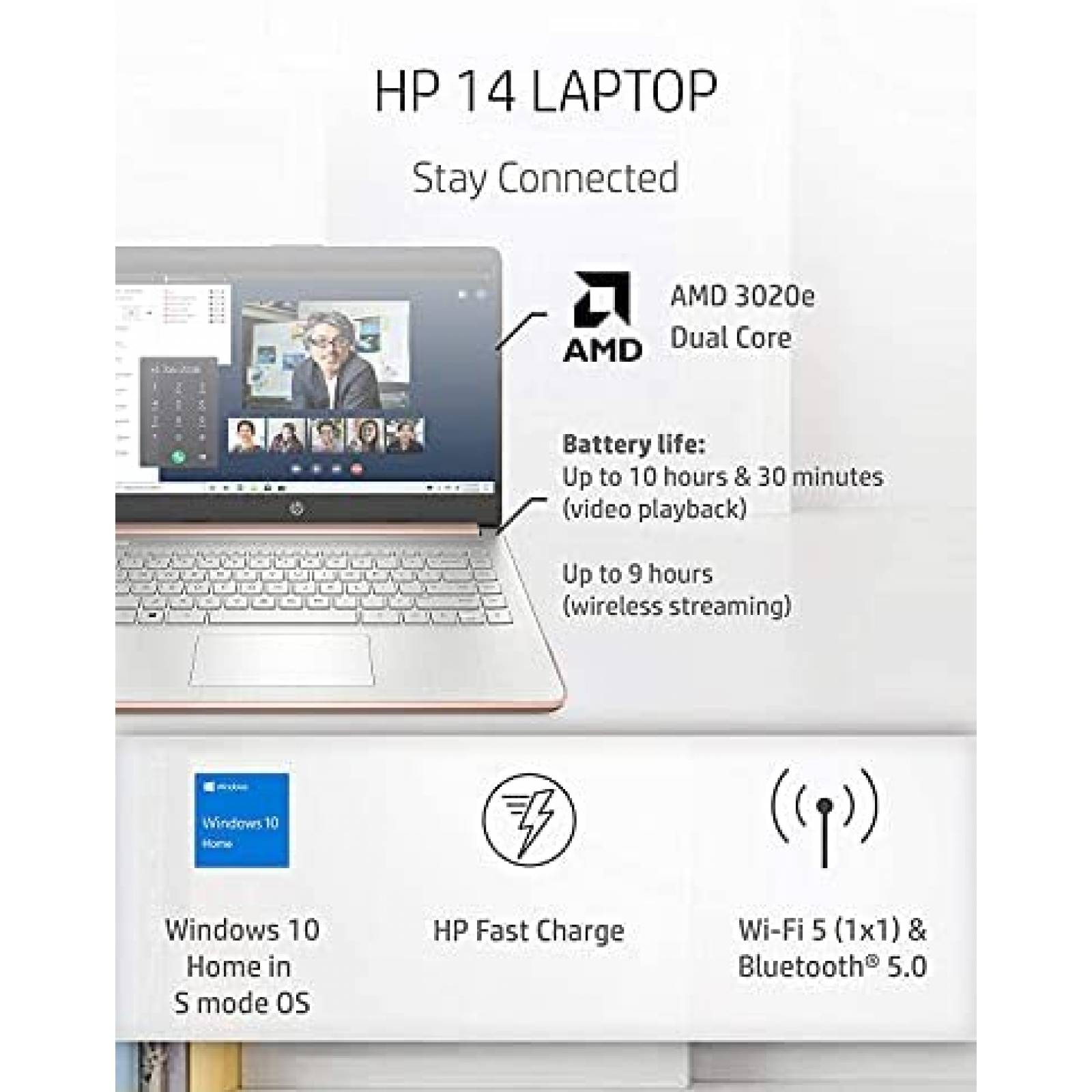 Laptop HP Pavilion 14'' Touch AMD 3000S 16GB RAM 192GB Rosa