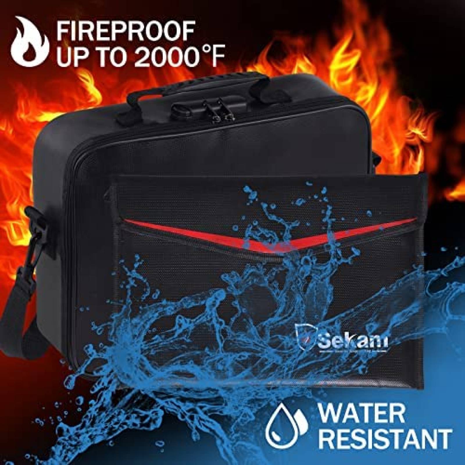 Maletin para Documentos SEKAM Aprueba de Fuego y Agua -Negro