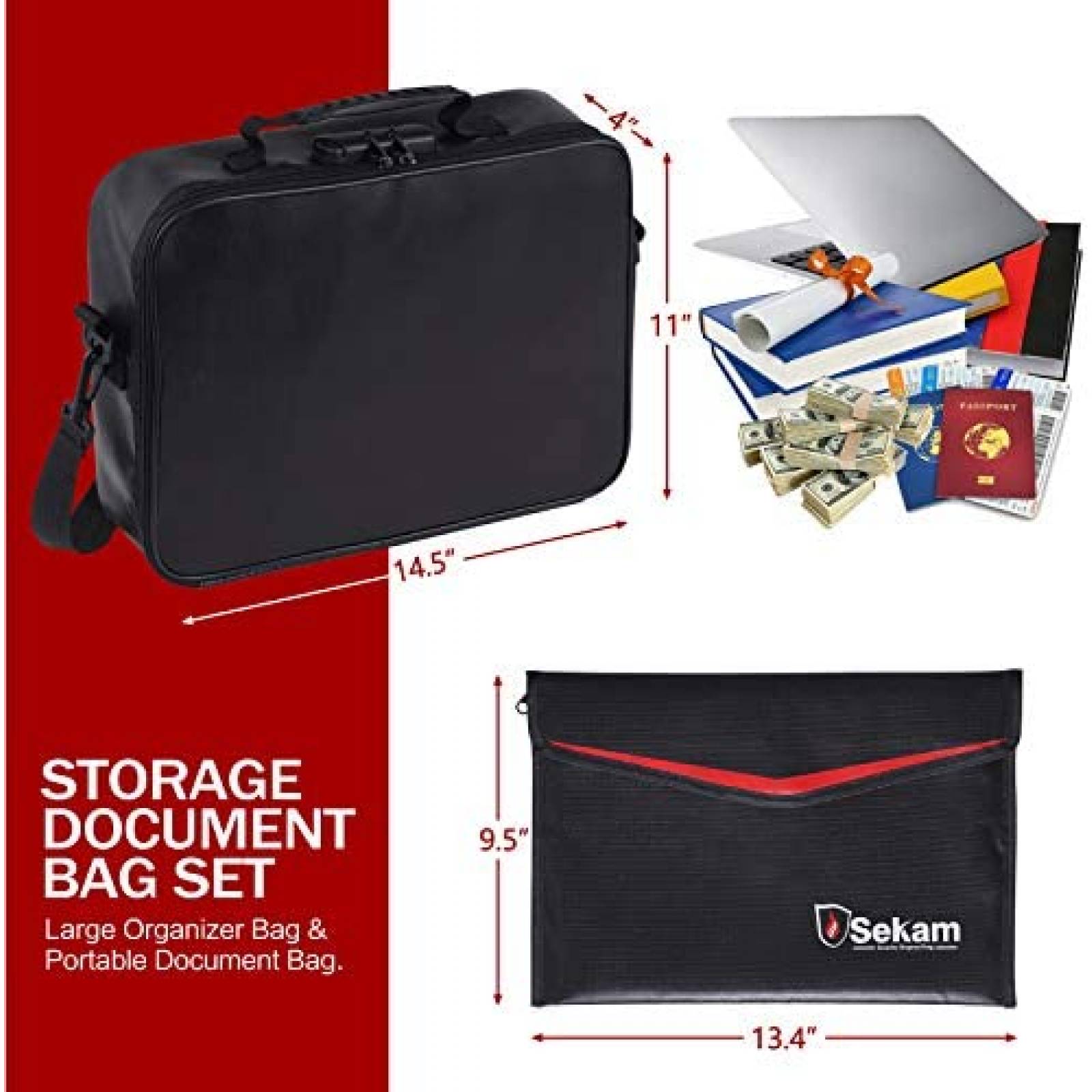 Maletin para Documentos SEKAM Aprueba de Fuego y Agua -Negro