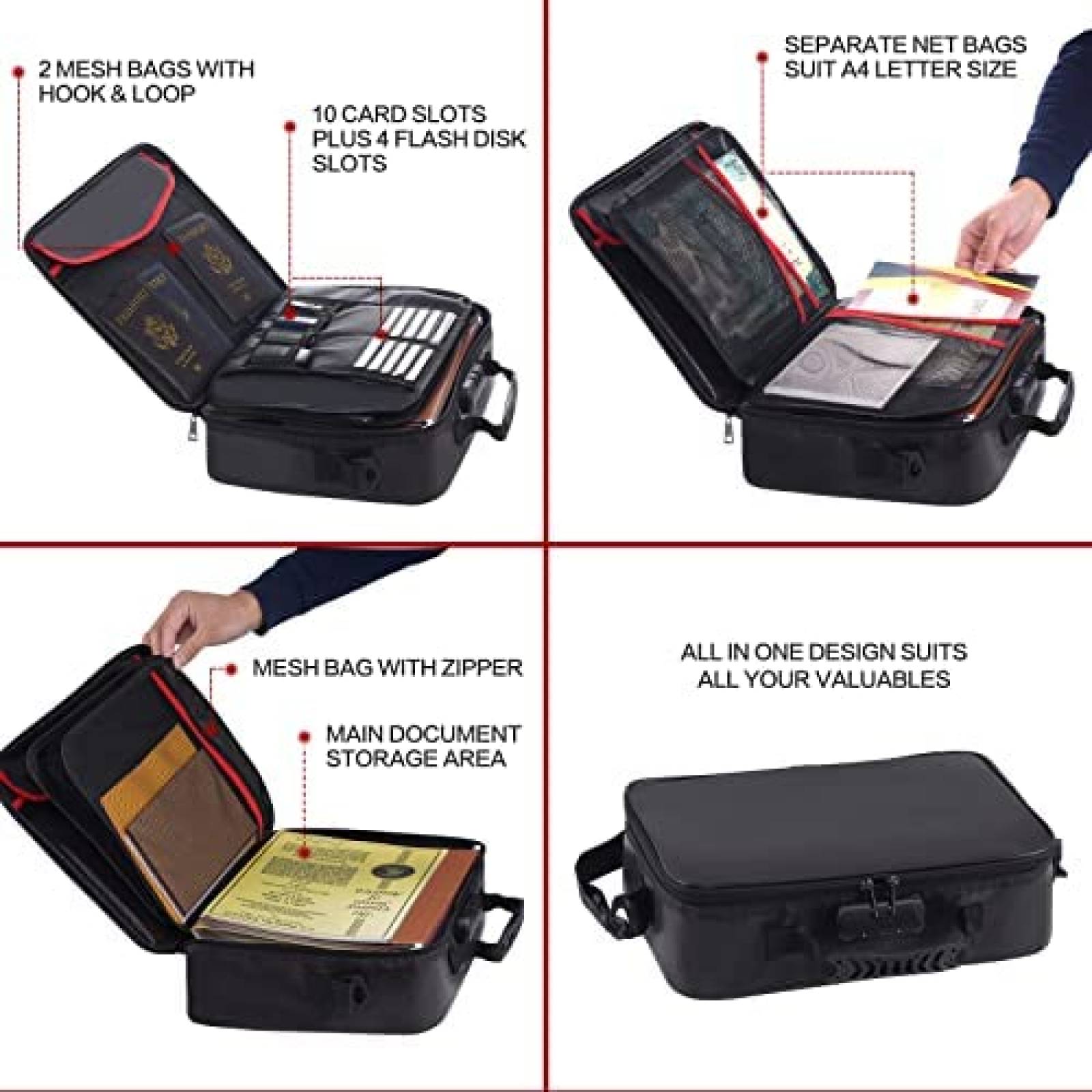 Maletin para Documentos SEKAM Aprueba de Fuego y Agua -Negro