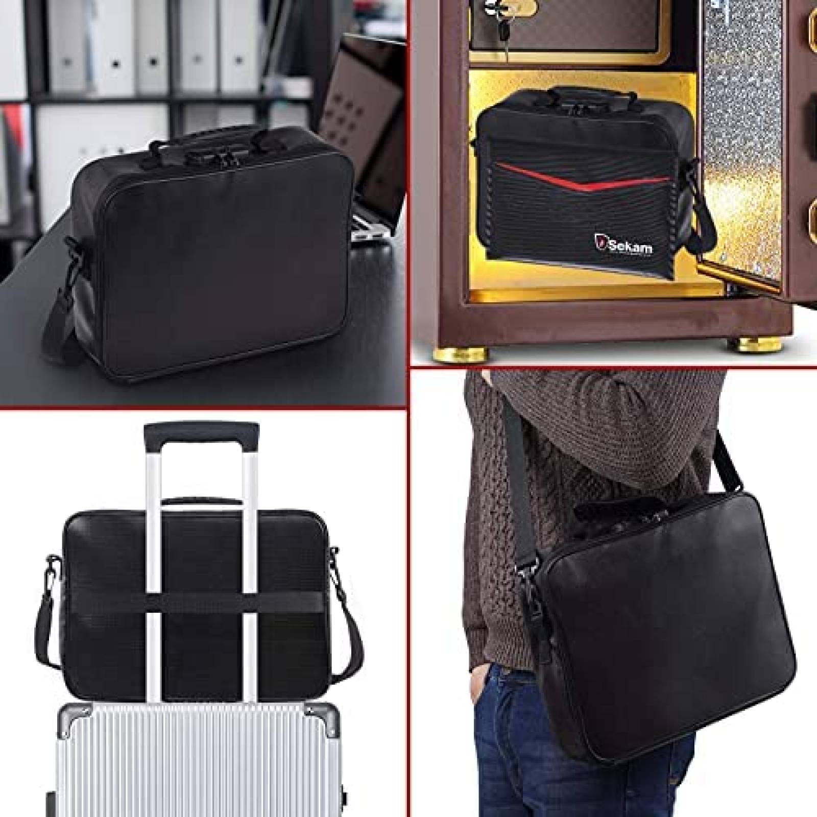 Maletin para Documentos SEKAM Aprueba de Fuego y Agua -Negro