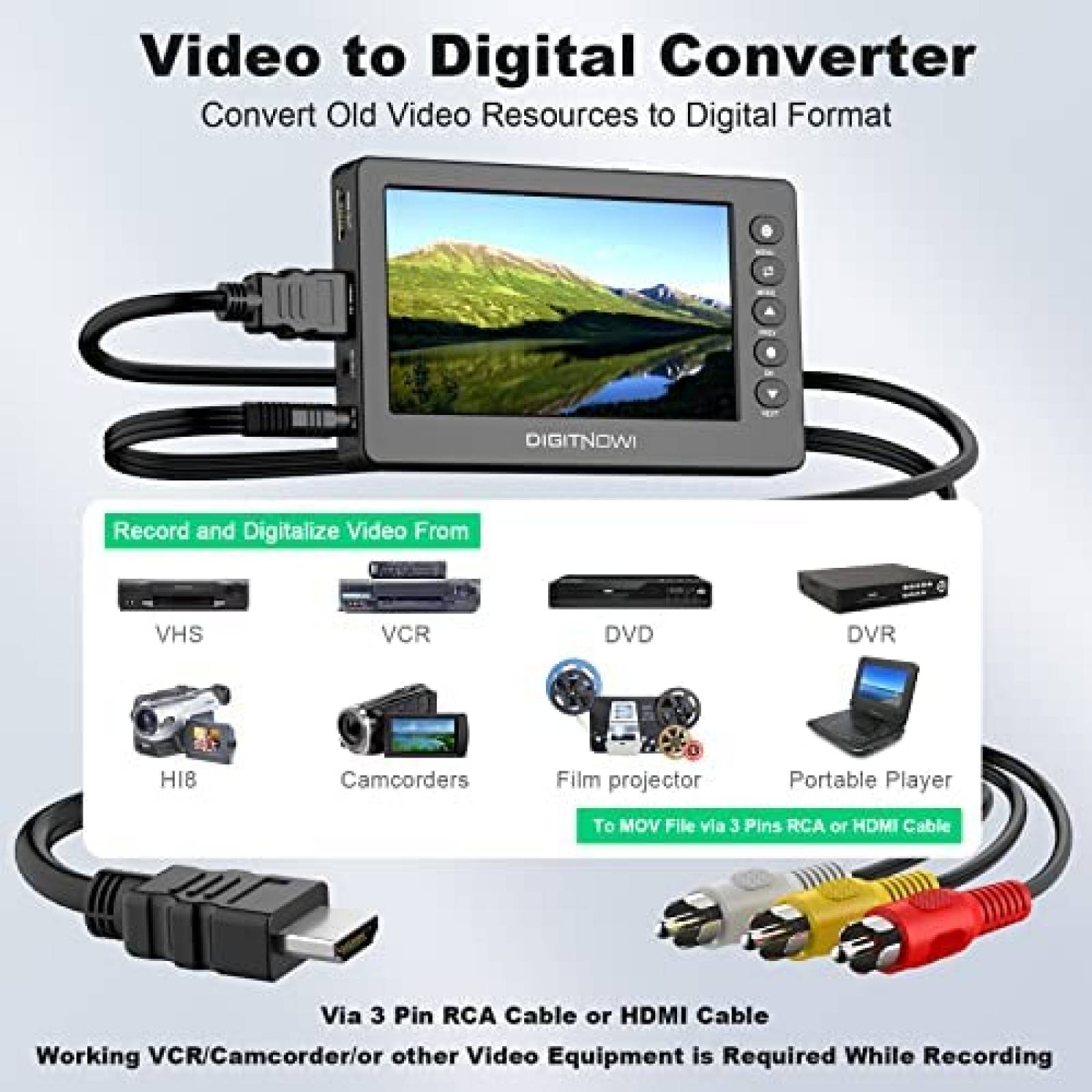 Convertidor de Video Digitnow con LCD 5'' OLED -Negro