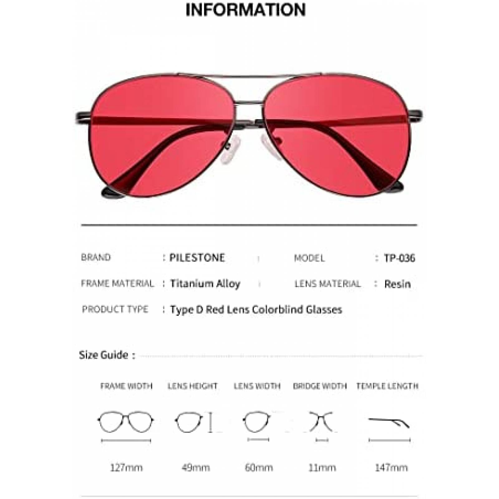 Lentes de Sol Pilestone Estilo Aviador Para Hombre -Rojo