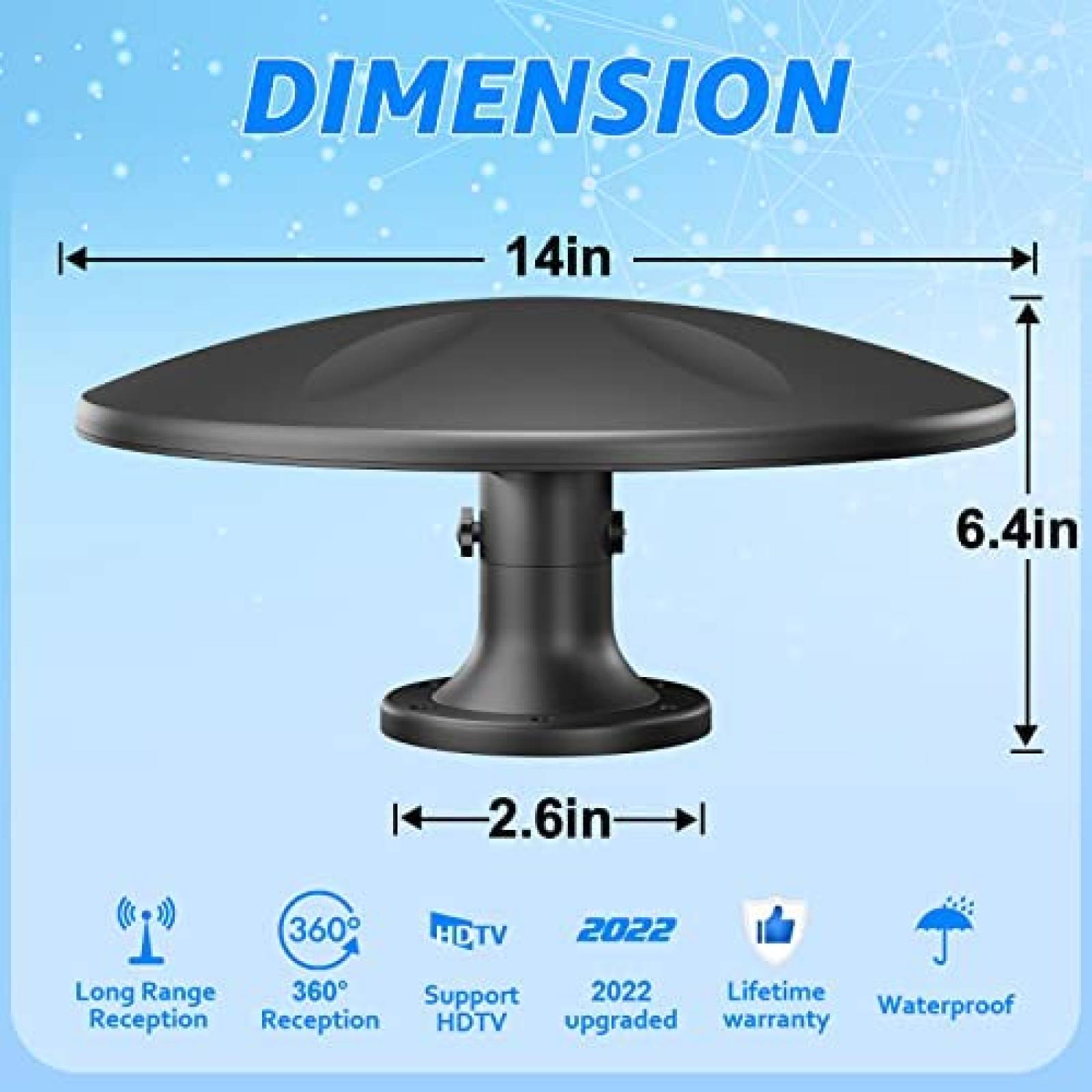 Antena Satelital DTB TECH de 75Ohm para TV HD -Negro