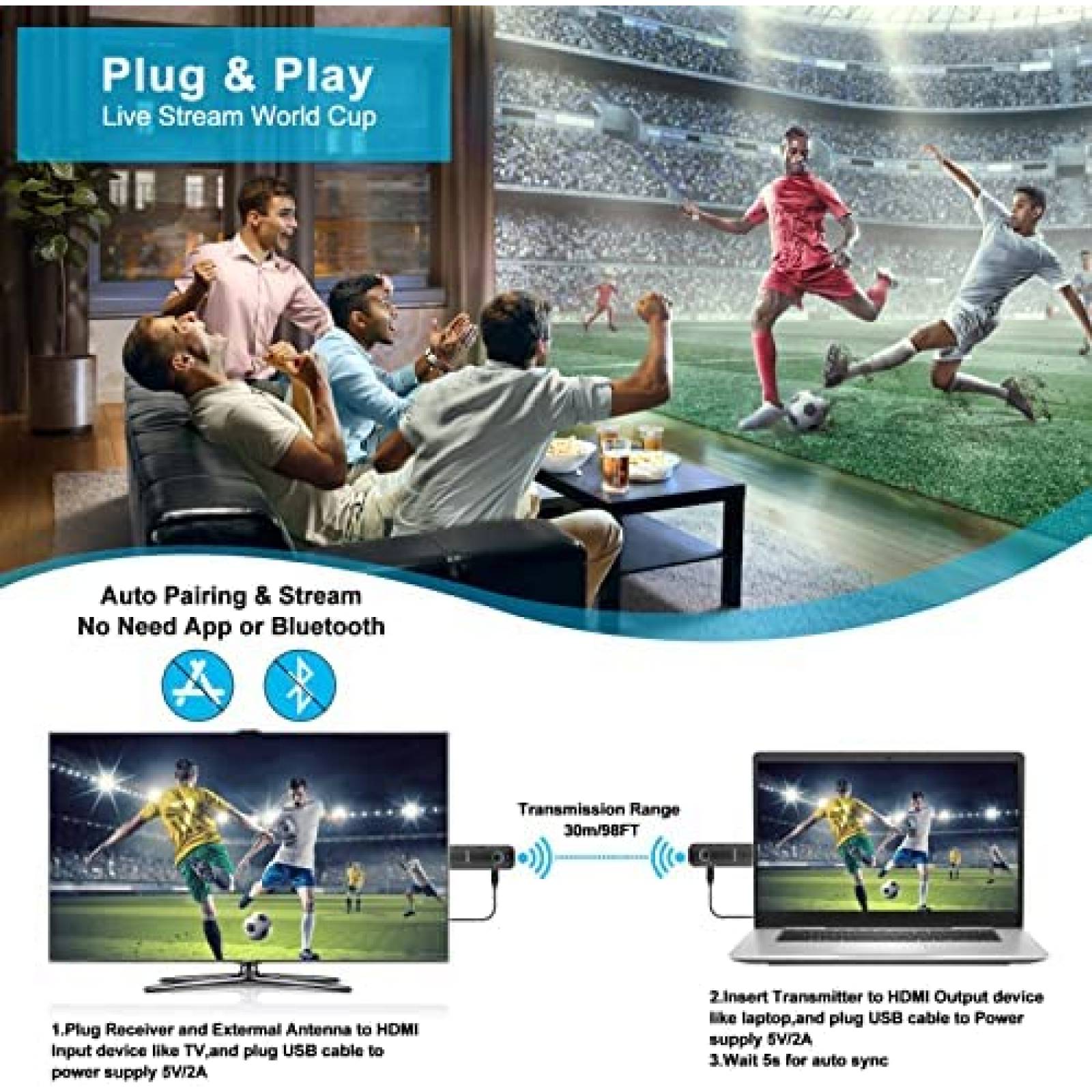 Transmisor y Receptor HDMI Inalambrico eppfun CS200B 1080P