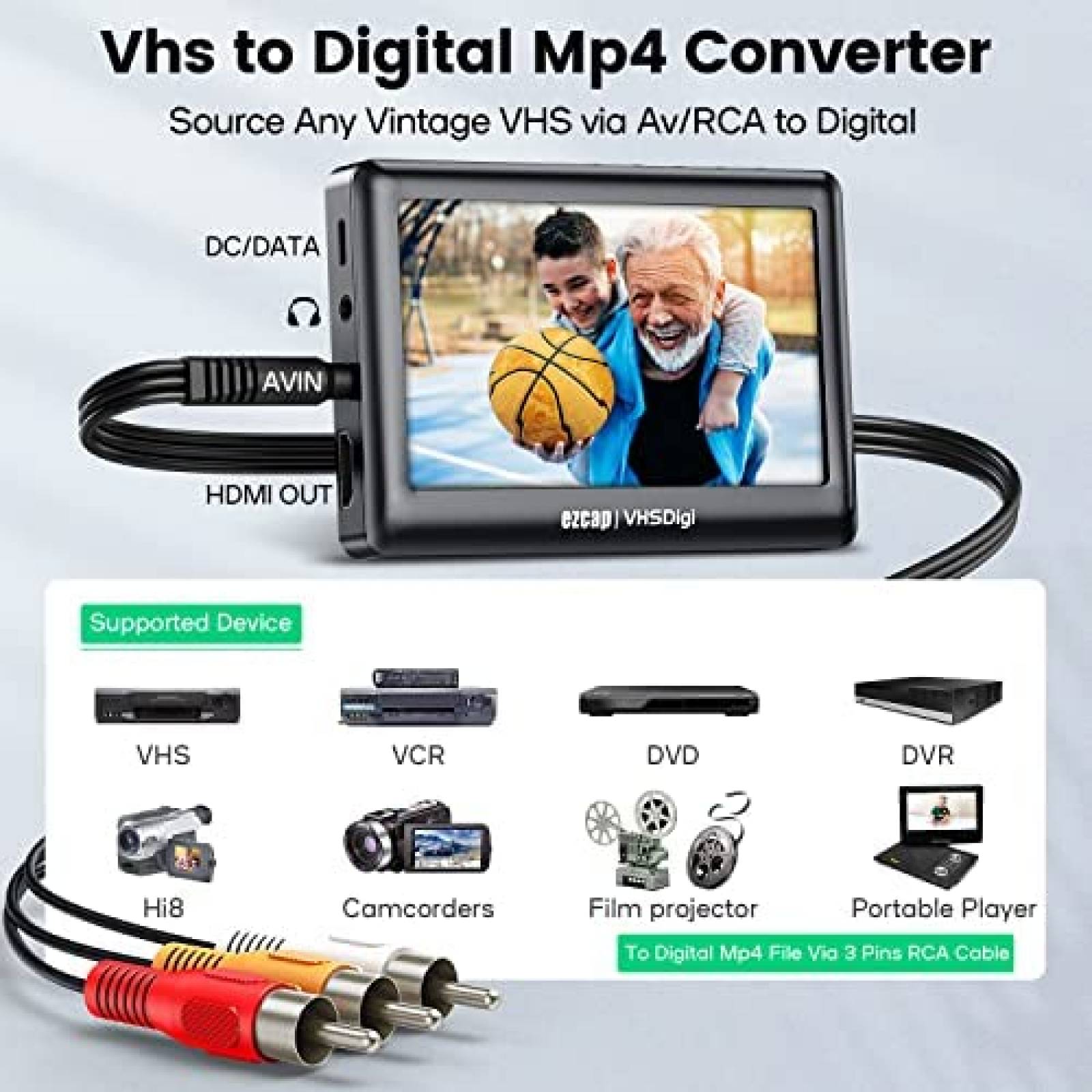 Convertidor de Video RichHomie VHS a MP4 Digital -Negro