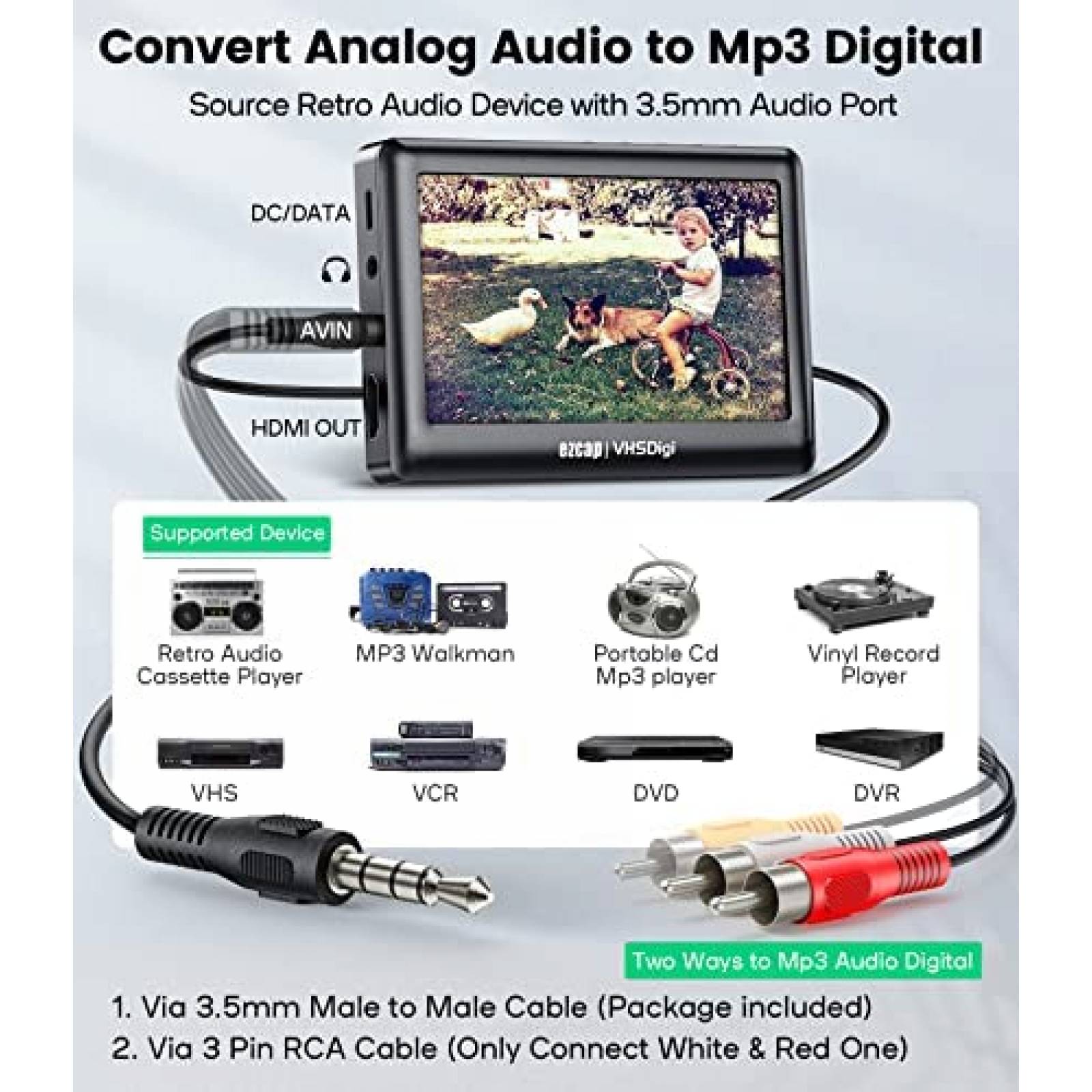 Convertidor de Video RichHomie VHS a MP4 Digital -Negro