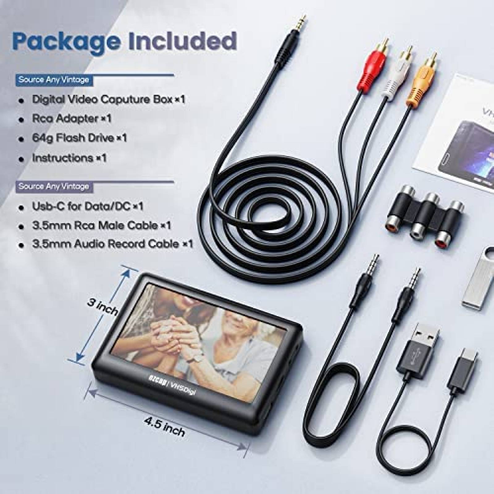 Convertidor de Video RichHomie VHS a MP4 Digital -Negro