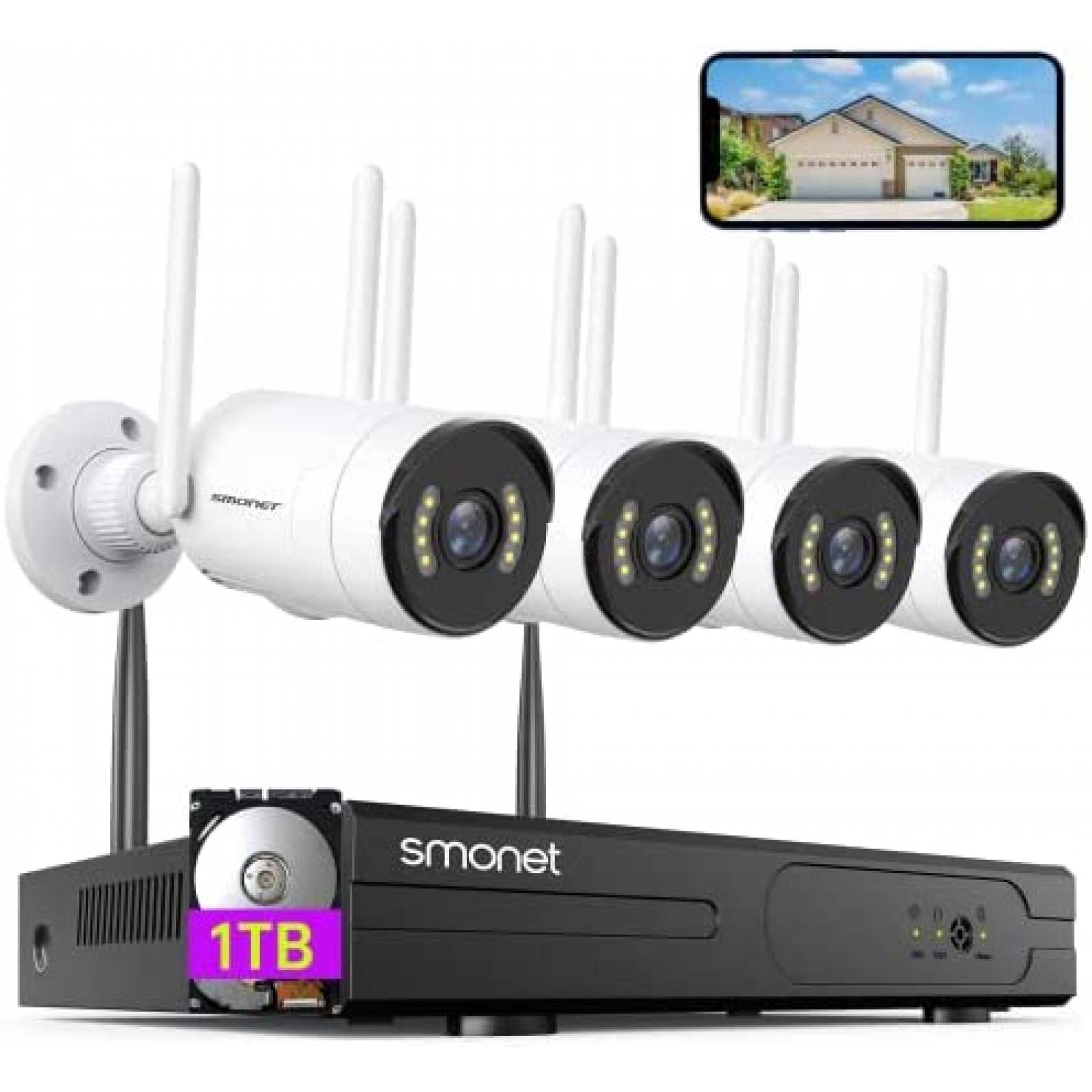 Sistema de Vigilancia SMONET CCTV DVR con 4 Camaras WiFi