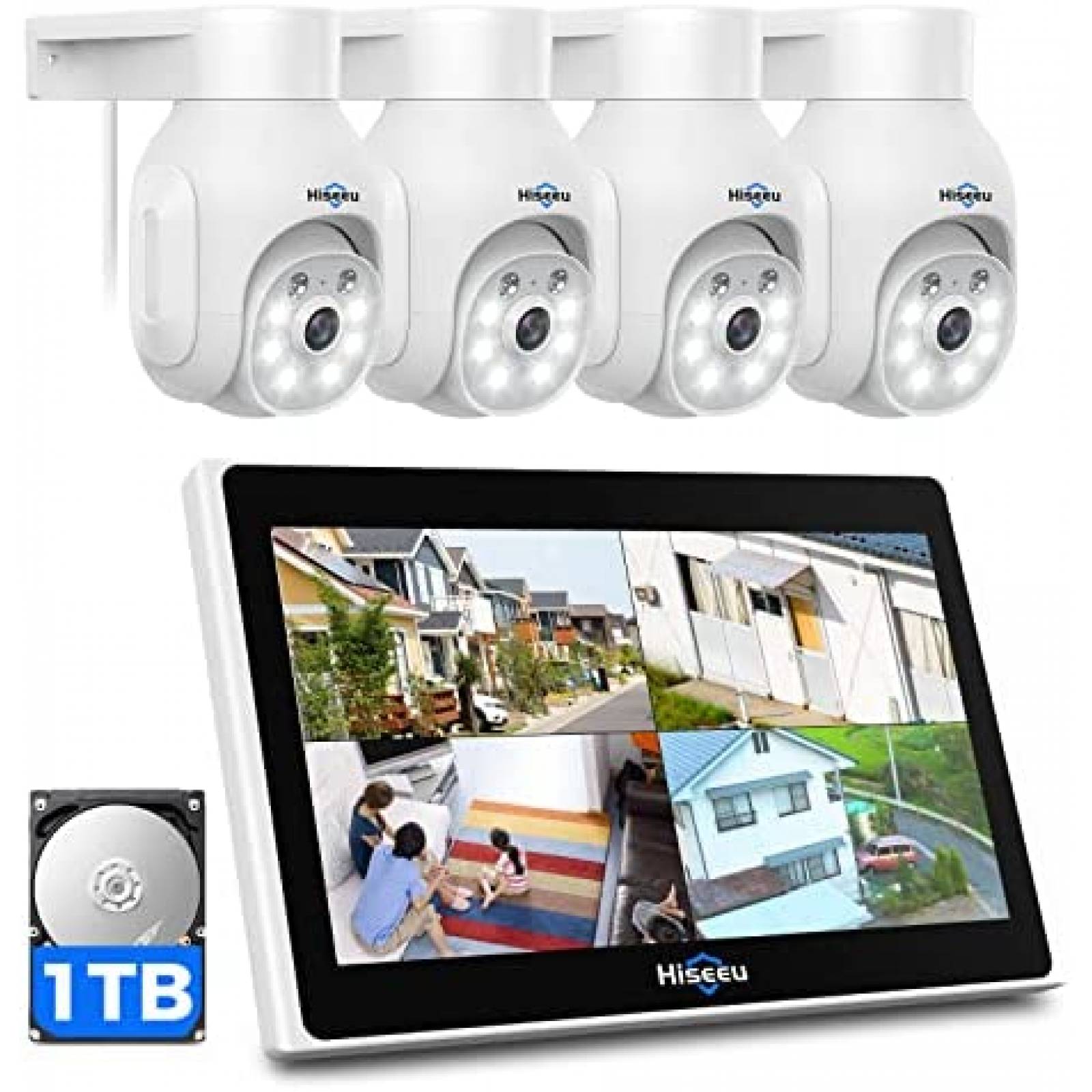 Sistema de Vigilancia Hiseeu con 4 Camaras y Monitor