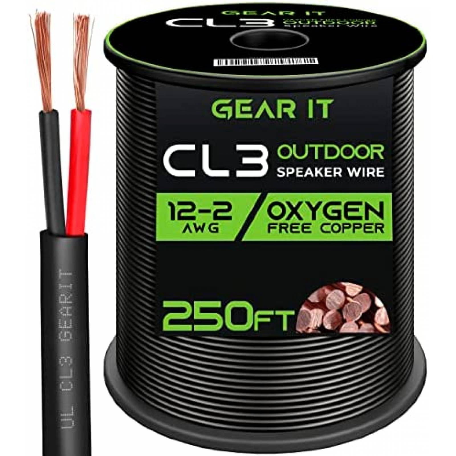 Cable de Audio para Bocina GearIT 250 Pies 12 AWG -Negro