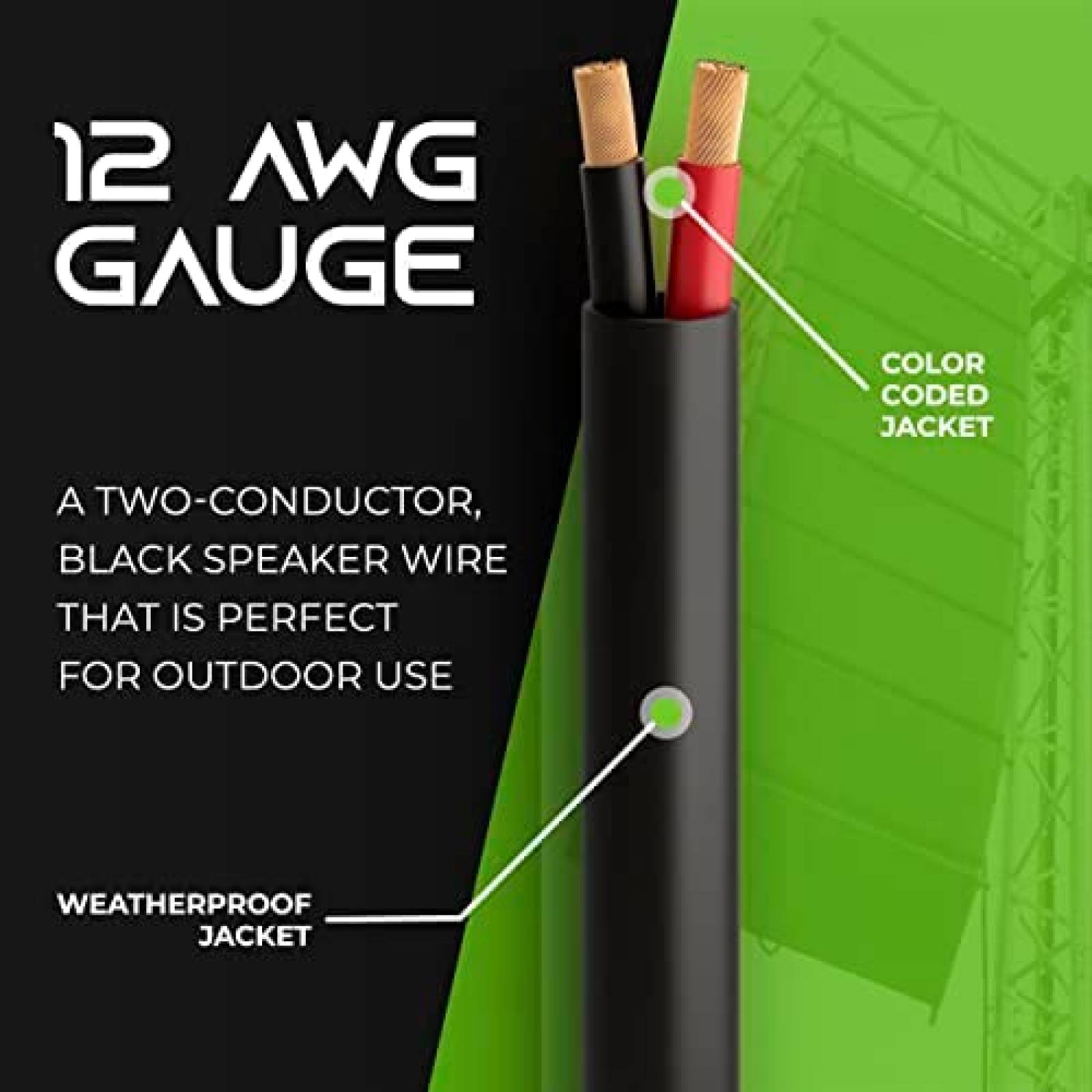 Cable de Audio para Bocina GearIT 250 Pies 12 AWG -Negro