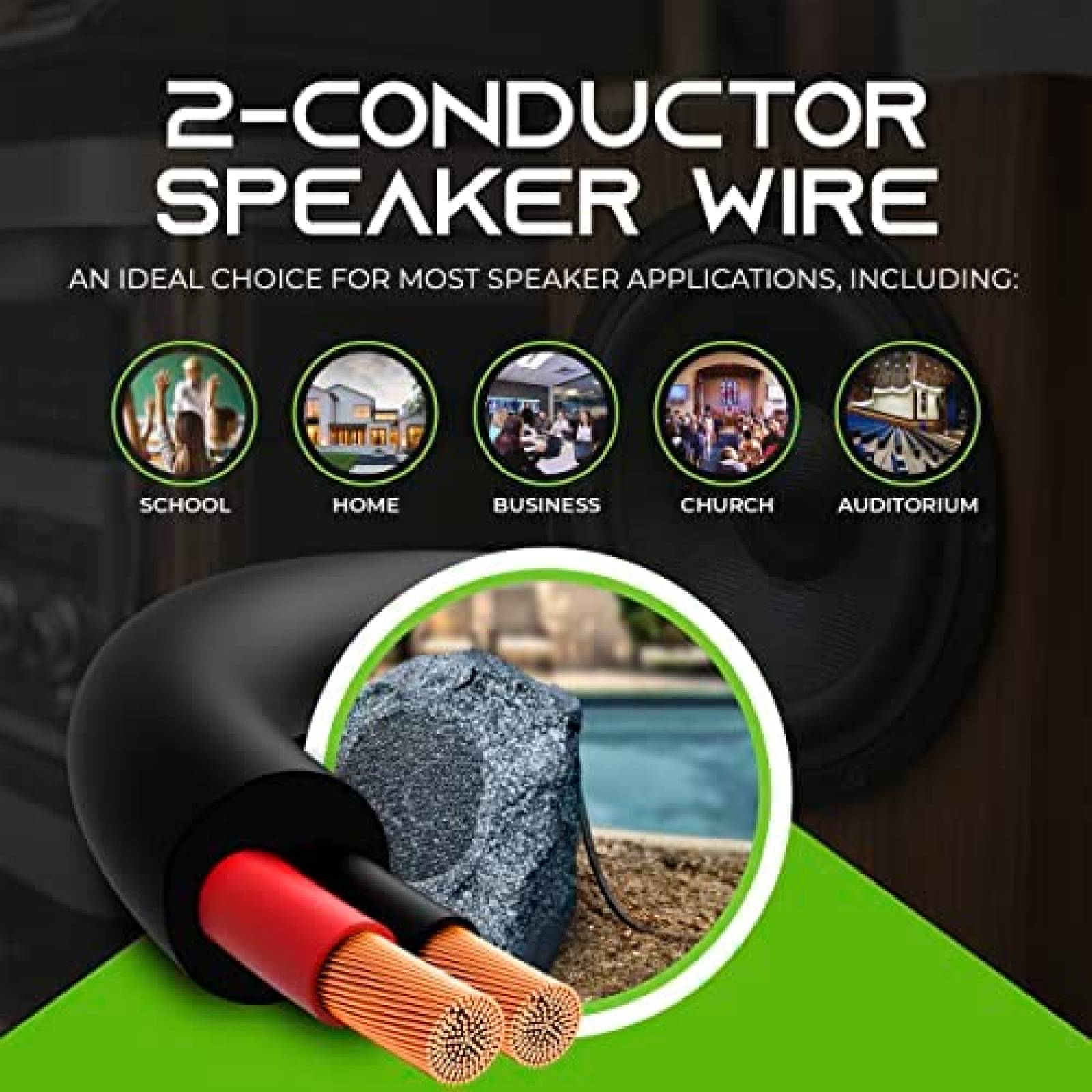 Cable de Audio para Bocina GearIT 250 Pies 12 AWG -Negro