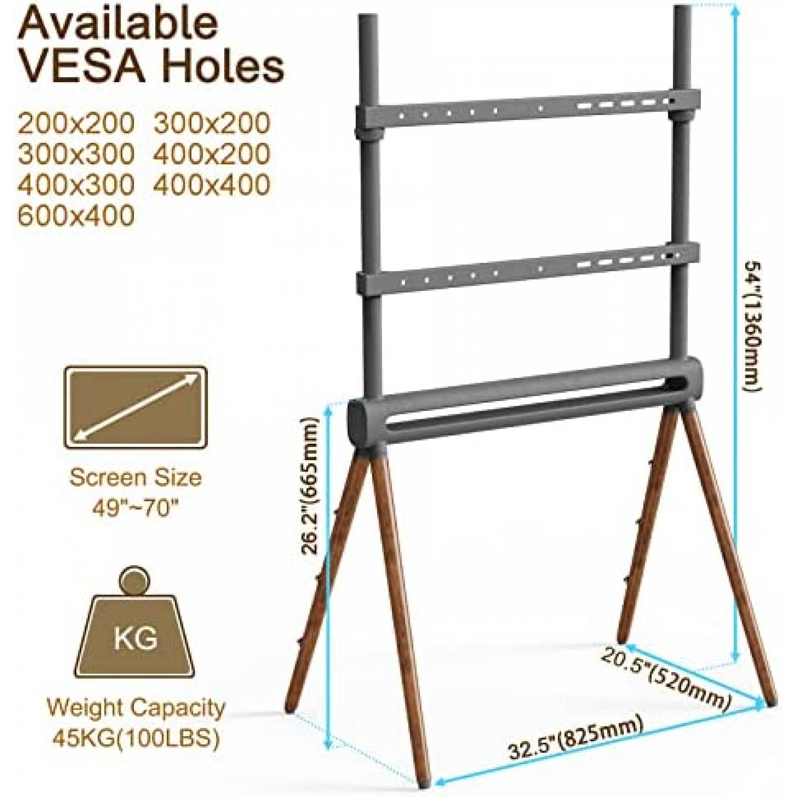 Tripie para TV Putorsen de 49 a 70'' Ajustable -Madera