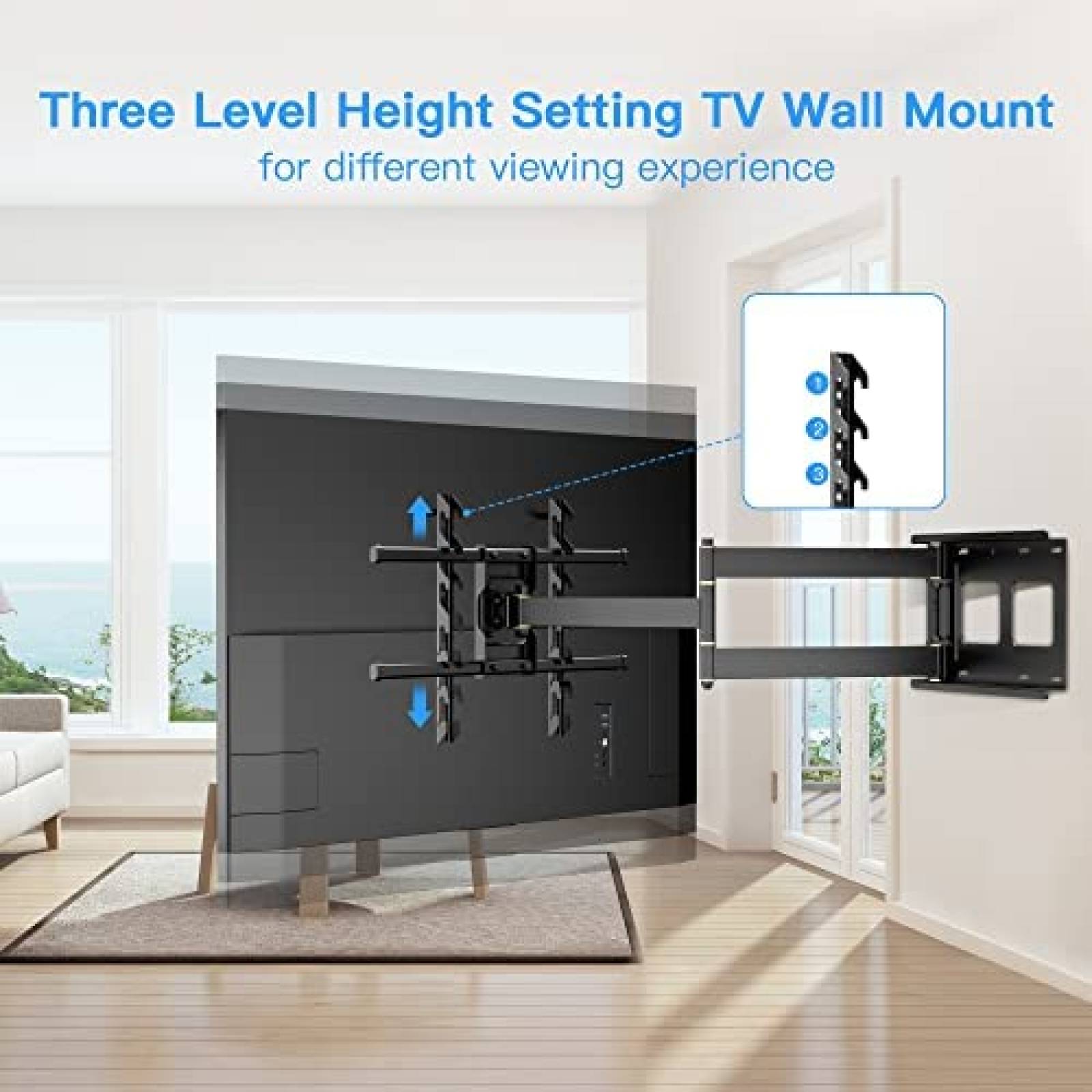 FORGING MOUNT Soporte de TV de esquina de brazo largo con ajuste de altura,  soporte de pared de TV de movimiento completo con extensión de 36 pulgadas