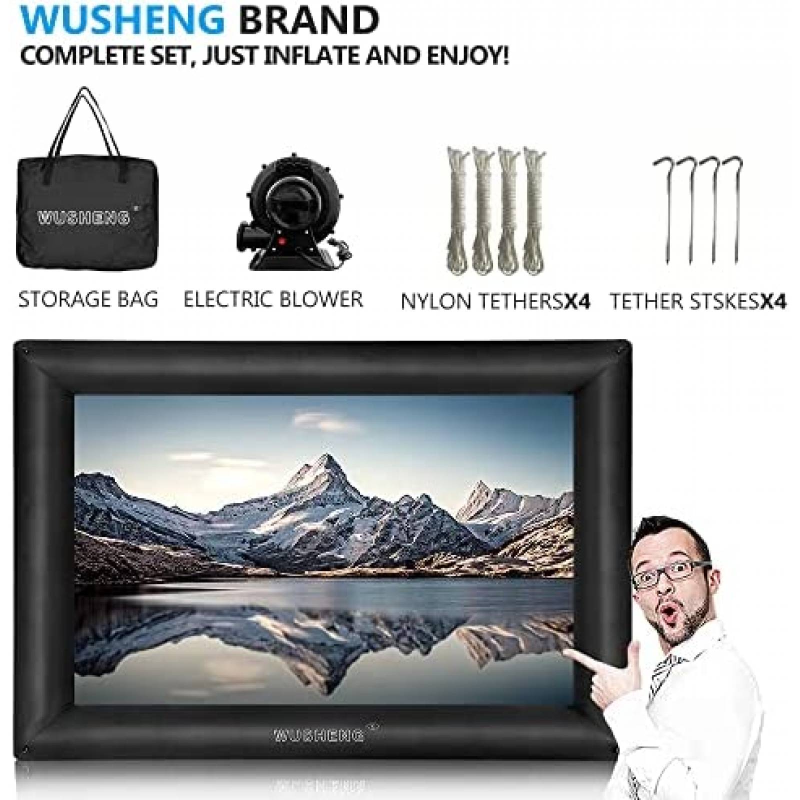 Pantalla Proyector WUSHENG 6m Lavable con Soplador -Negro